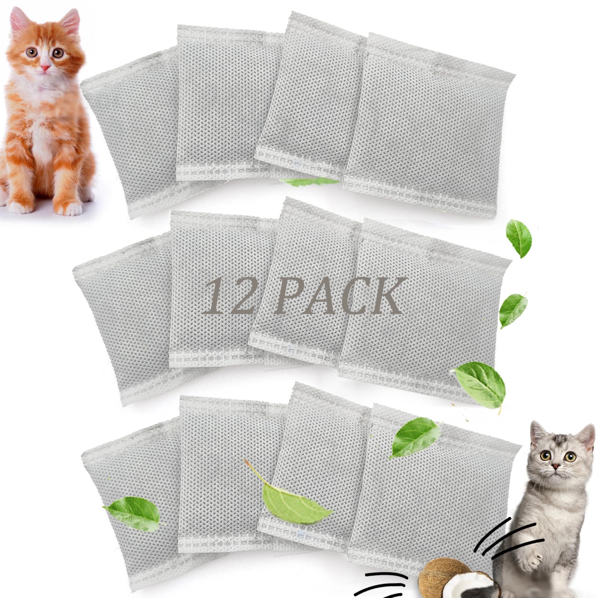 Purifylogix 12 Pack Universal Odor Eliminator For Hooded Cat Litter Box, Natural Activated Charcoal Filters Refills, Cat Toilet 