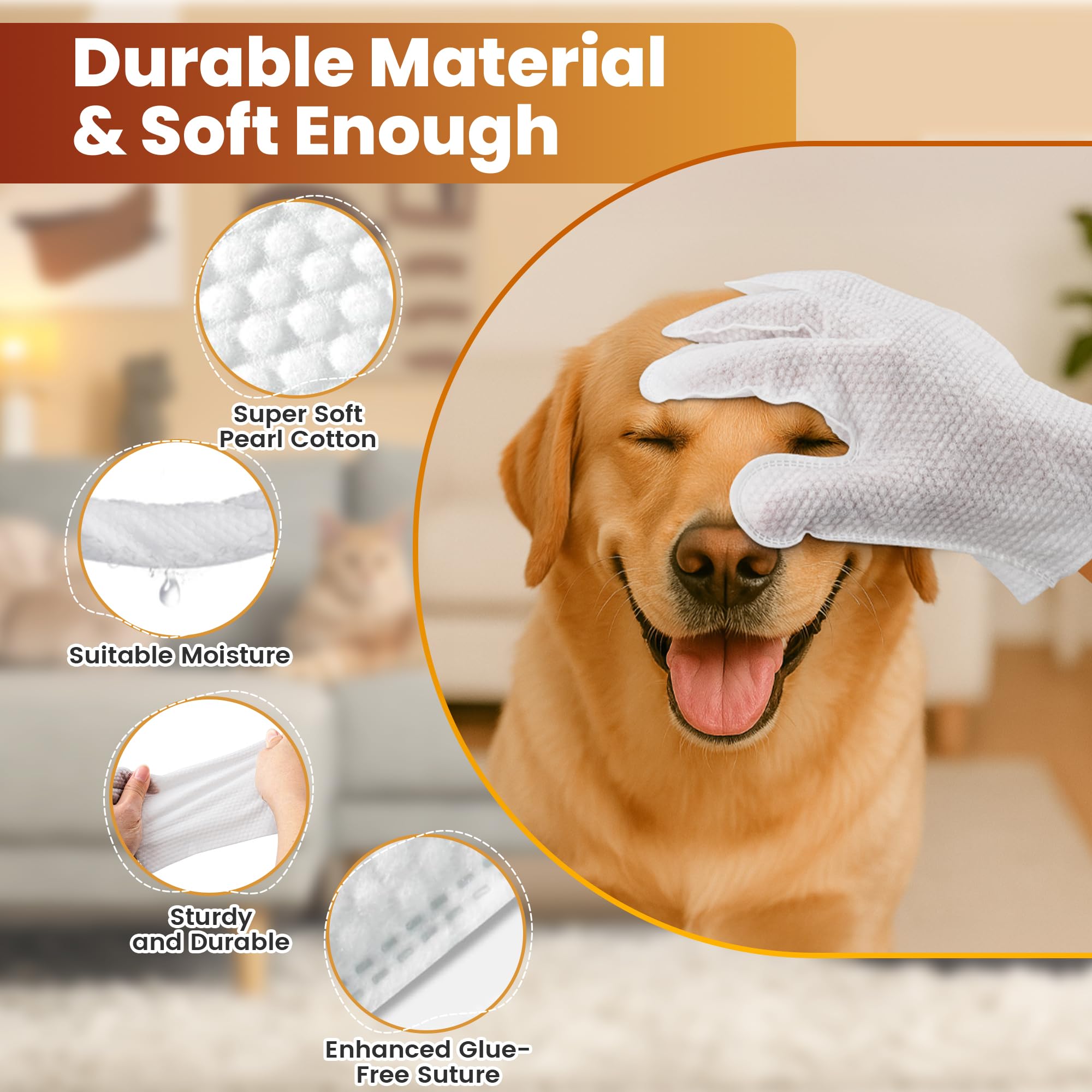 Pet Glove Wipes For Dogs Cats, Dog Cleaning Gloves, Dog Wipes Cleaning Deodorizing, Pet Wipes For Dogs Cats, Extra Thick, Unscen