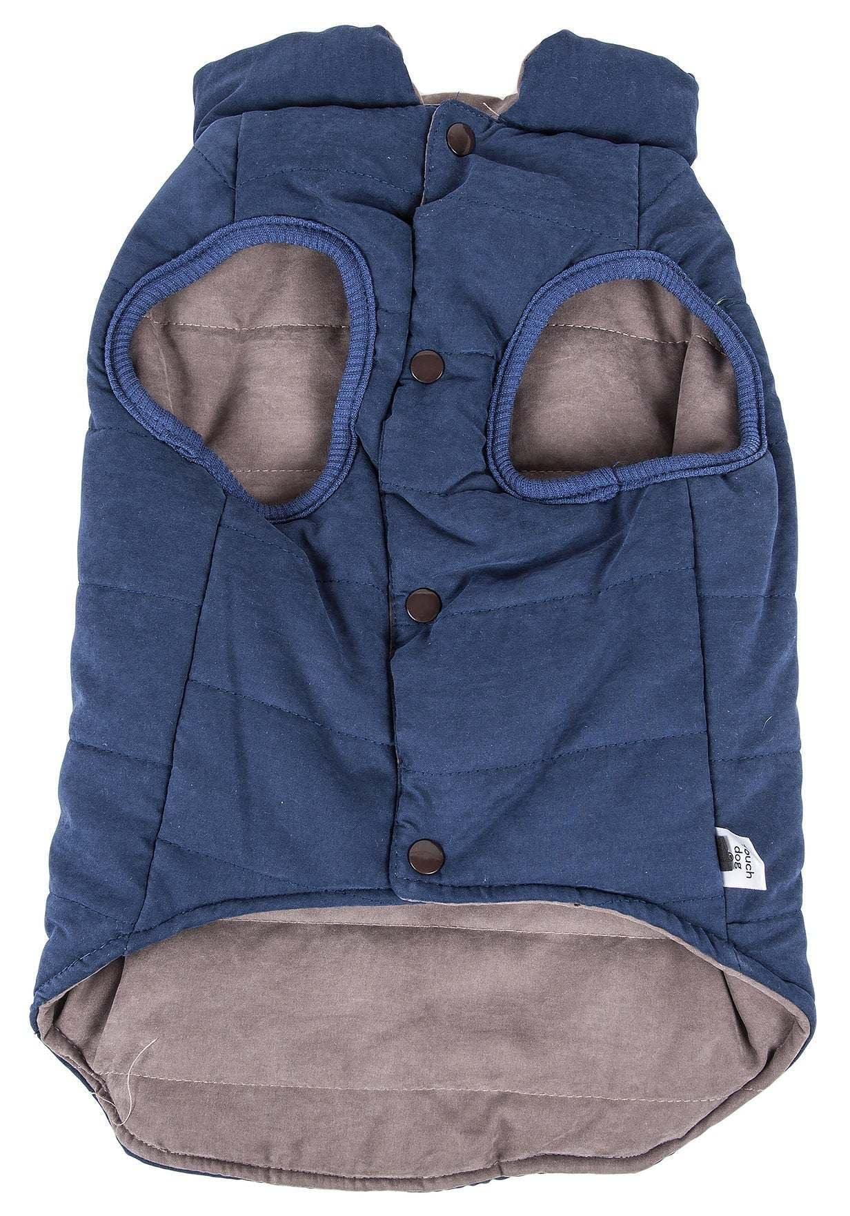 TOUCHDOG 'Waggin Swag' Fashion Designer Reversible 3M Insulated Pet Dog Coat Jacket, Large, Blue / Grey
