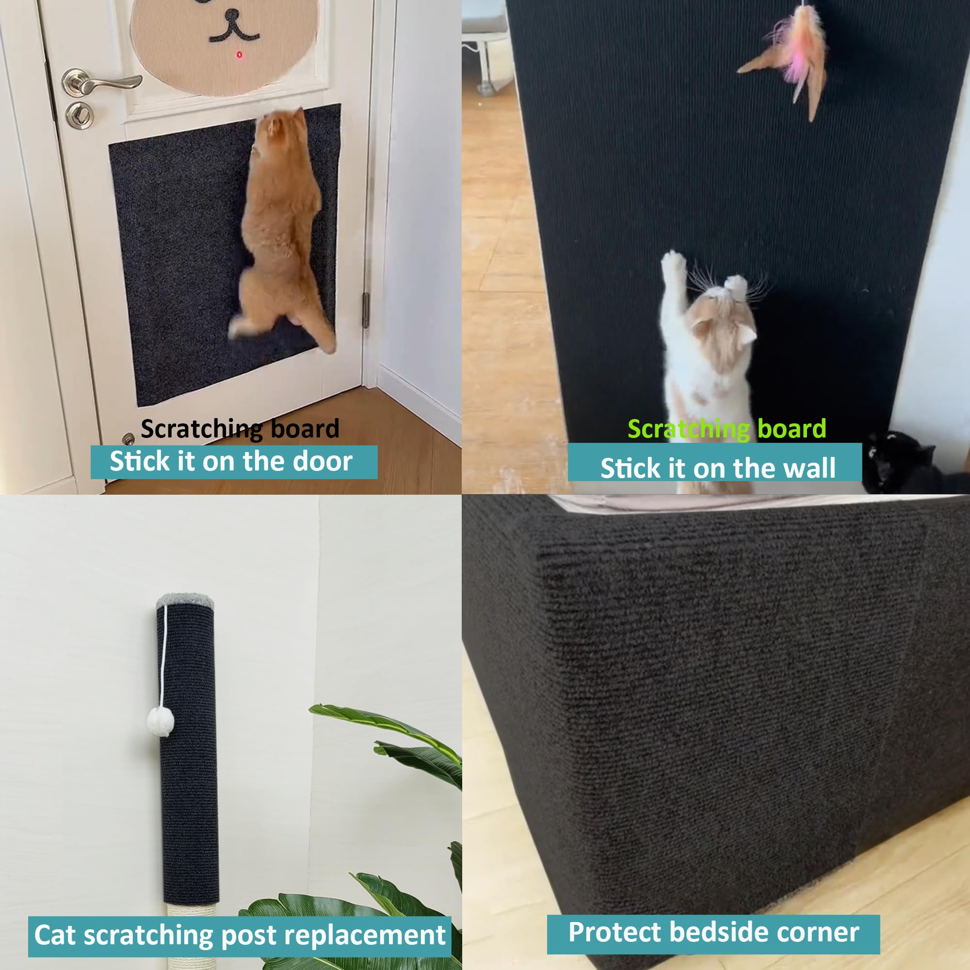 Cat Couch Protector,78.7'X15.8'Trimmable Self-Adhesive Cat Scratching Mat For Wall Scratcher(Black)