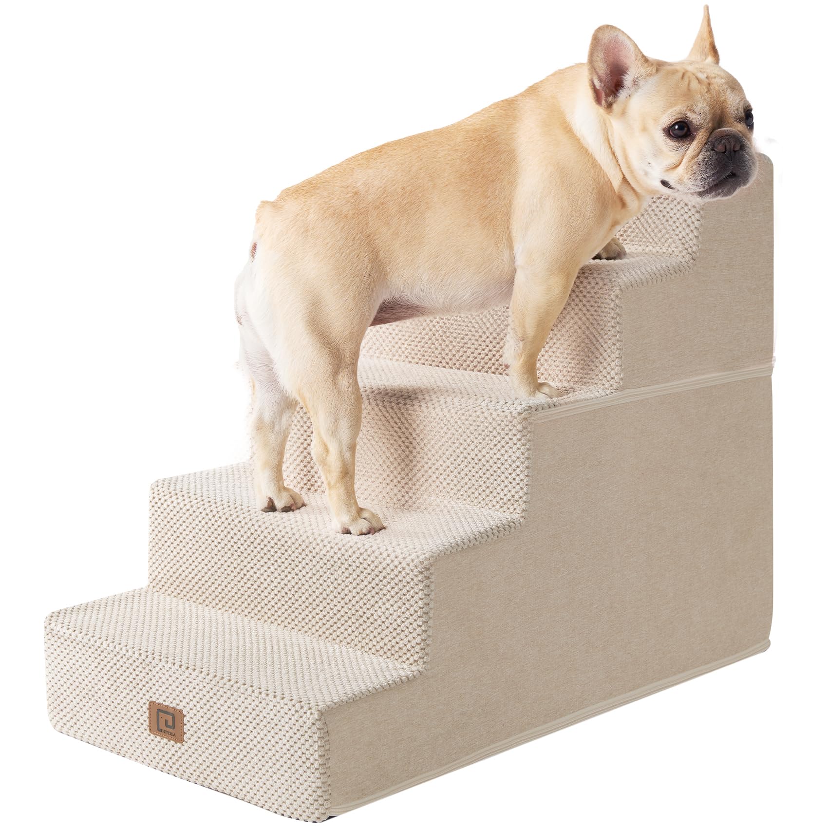 Eheyciga Dog Stairs For High Bed 22.5”H, 5-Step Dog Steps For Bed, Pet Steps For Small Dogs And Cats, Non-Slip Balanced Dog Indoor Ramp, Beige