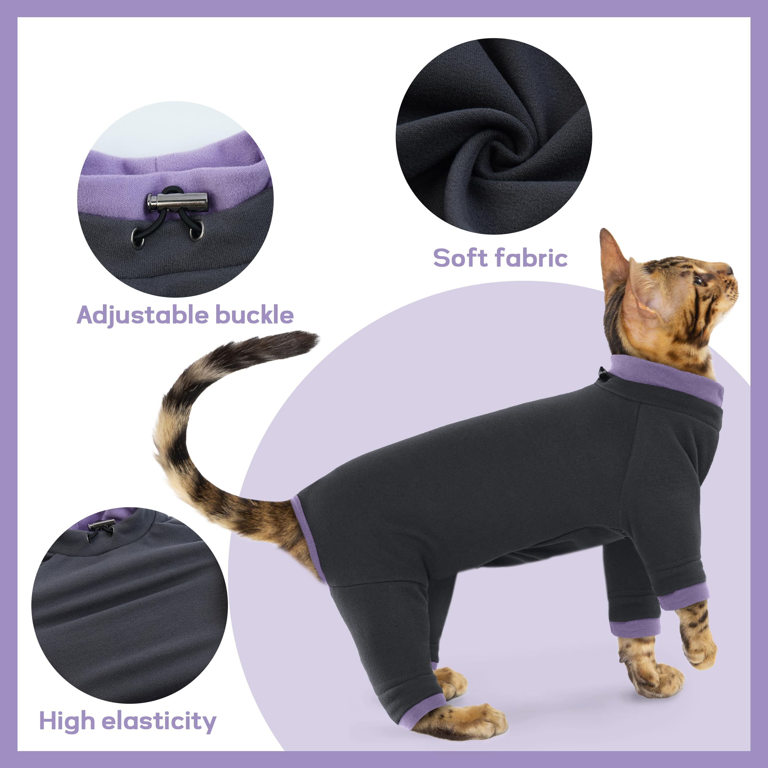 Pumyporeity Sticky Cat Clothes - Soft Cat Sweater For Hair Loss Prevention, Recovery Suit After Surgery, Black, Xs