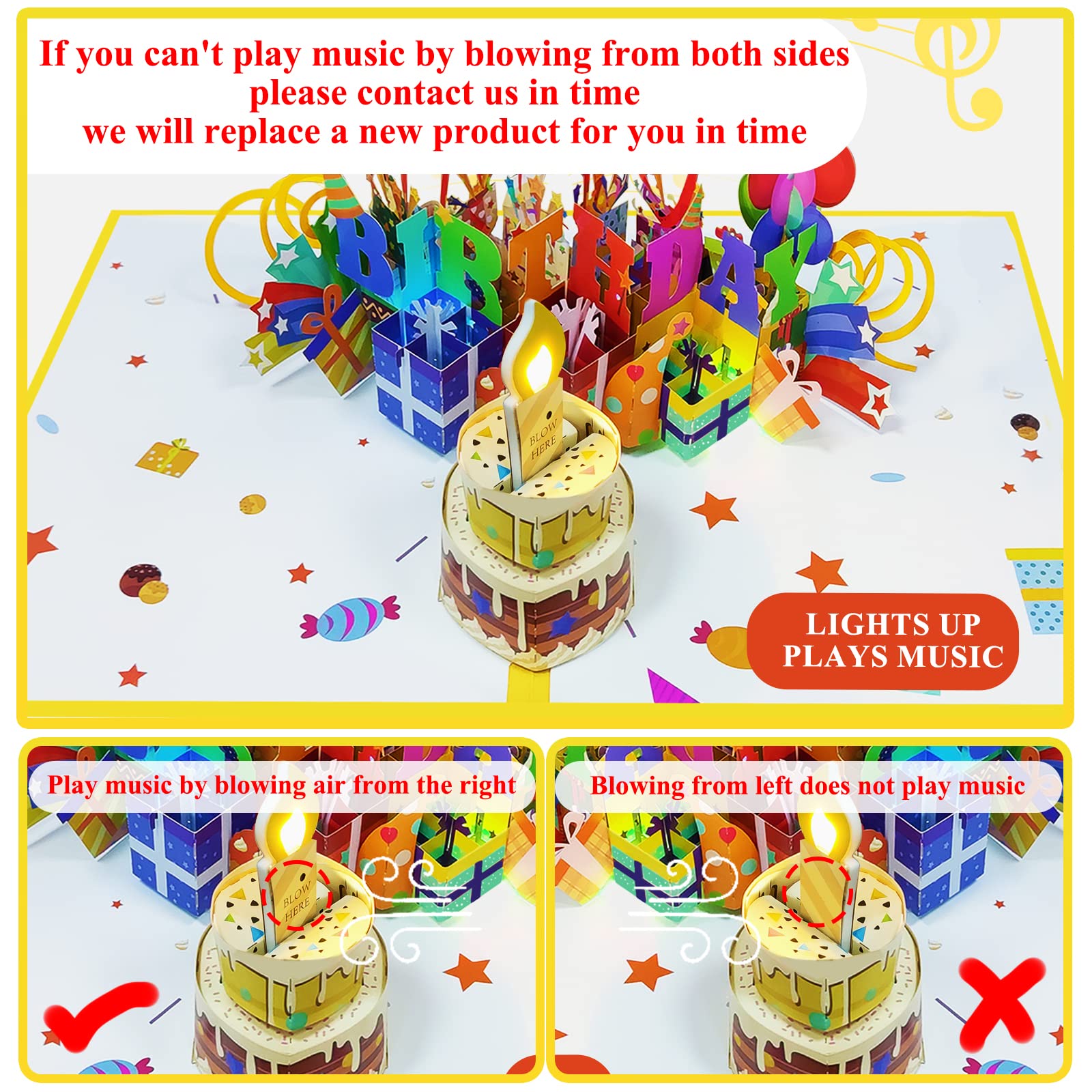 Birthday Card,Musical Birthday Cards With Light And Music, Blowable, 3D Birthday Popup Card,Birthday Card For Women- Plays Hit S