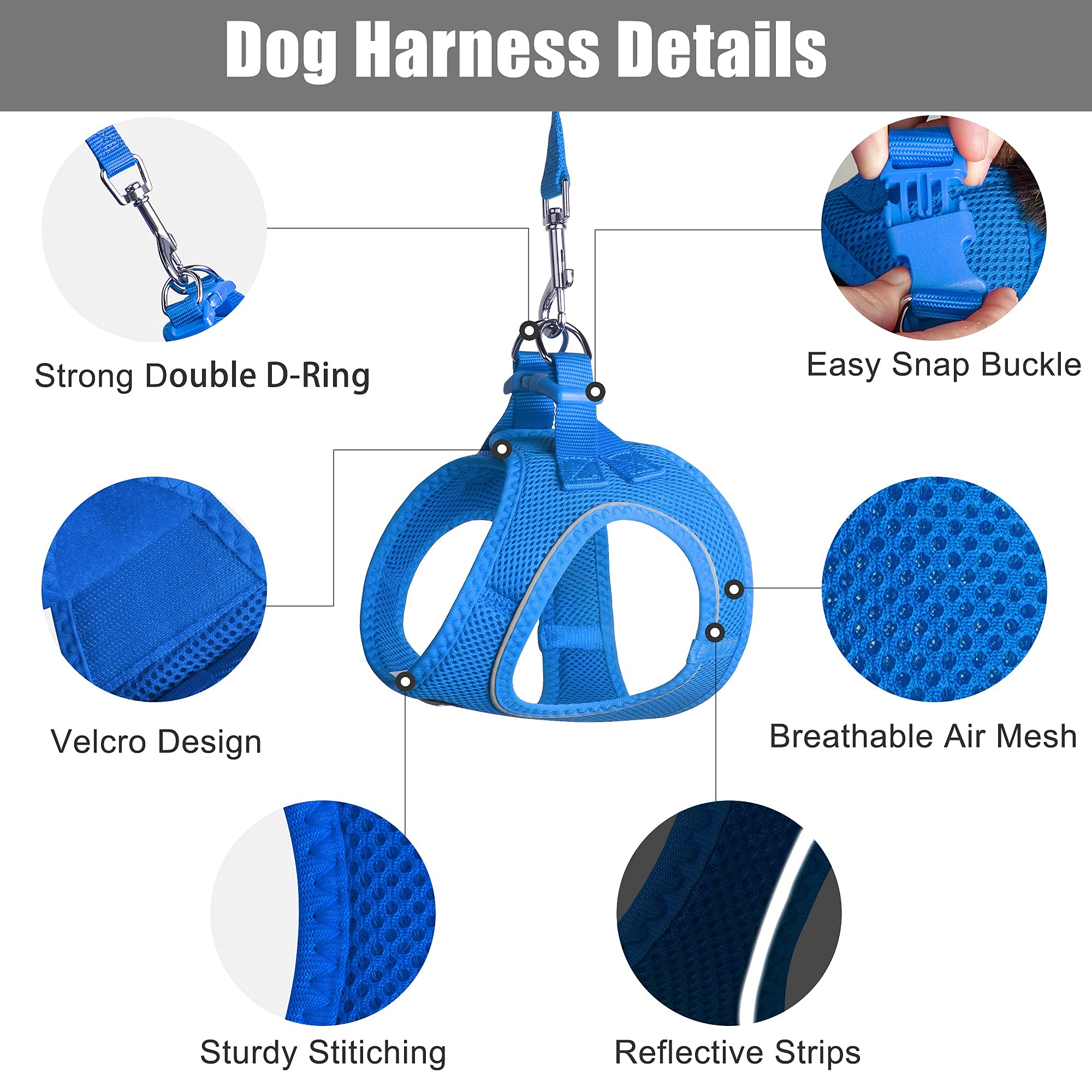 Petifine Extra Small Step In Dog Harness And Leash Set, Cat Harness And Leash Escape Proof, All Weather Mesh Reflective, Step-In Air Vest Harnesses For Puppy(Xxs, Baby Blue)
