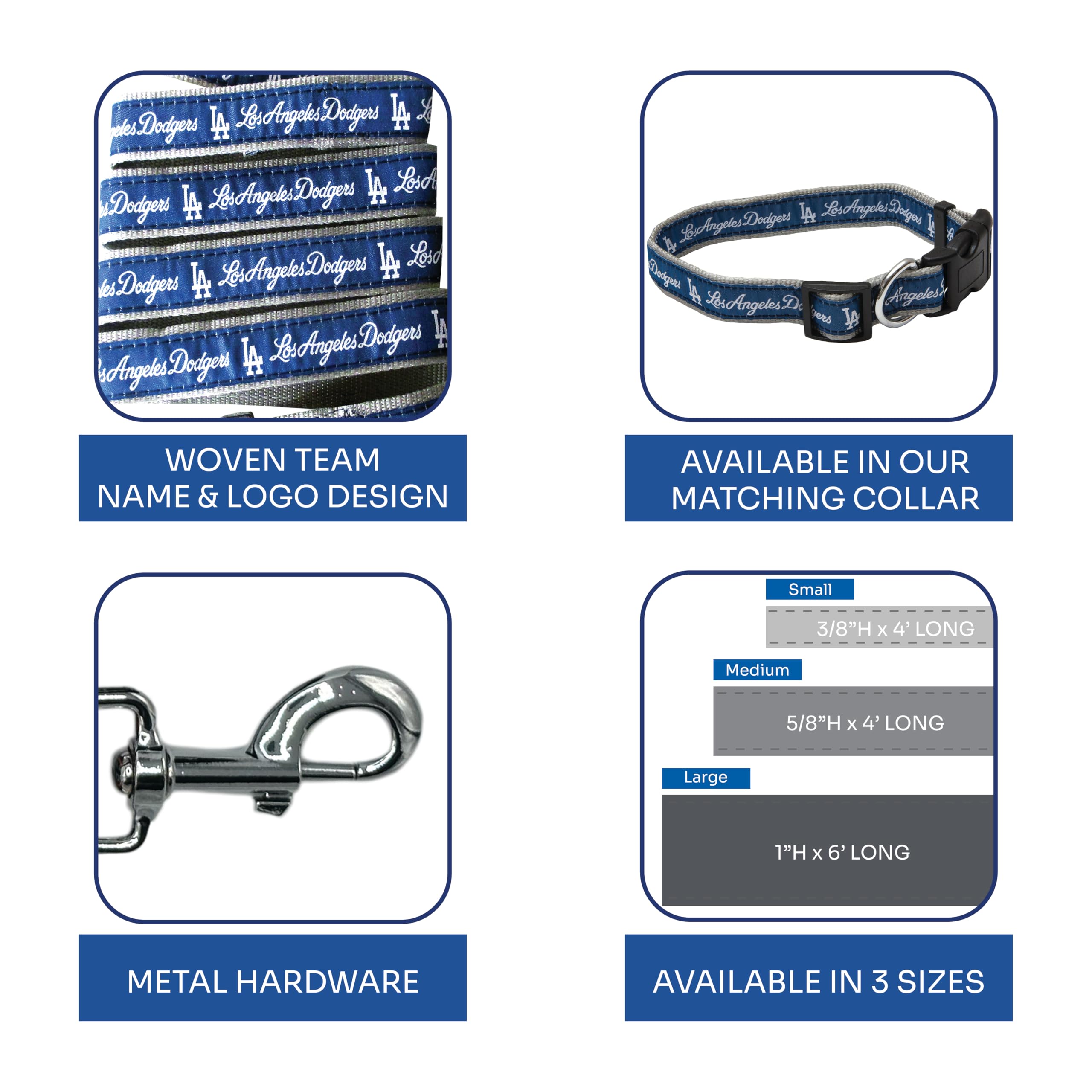 Mlb Pet Leash, Small, Los Angeles Dodgers Dog Leash, Baseball Team Leash For Dogs & Cats. A Shiny & Colorful Dog & Cat Leash Wit