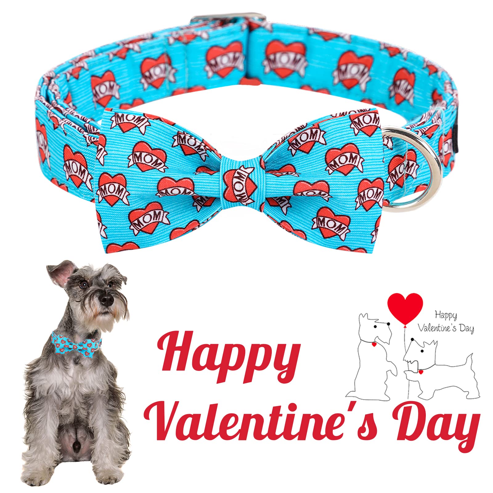 Unique Style Paws Valentine'S Day Dog Collar With Bow Tie Blue Heart Puppy Collar Best Gift For Small Medium Large Boys Girls-Xs