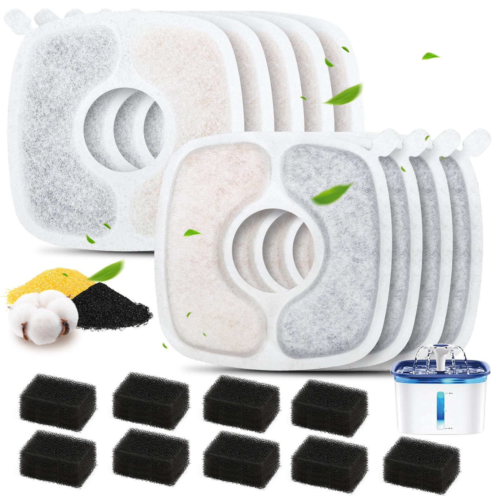 ELXXROONM 18 Pack Cat Water Fountain Filter Replacement Compatible with VEKEN 67oz/84oz/95oz/135oz Automatic Pet Fountain Dog Wa