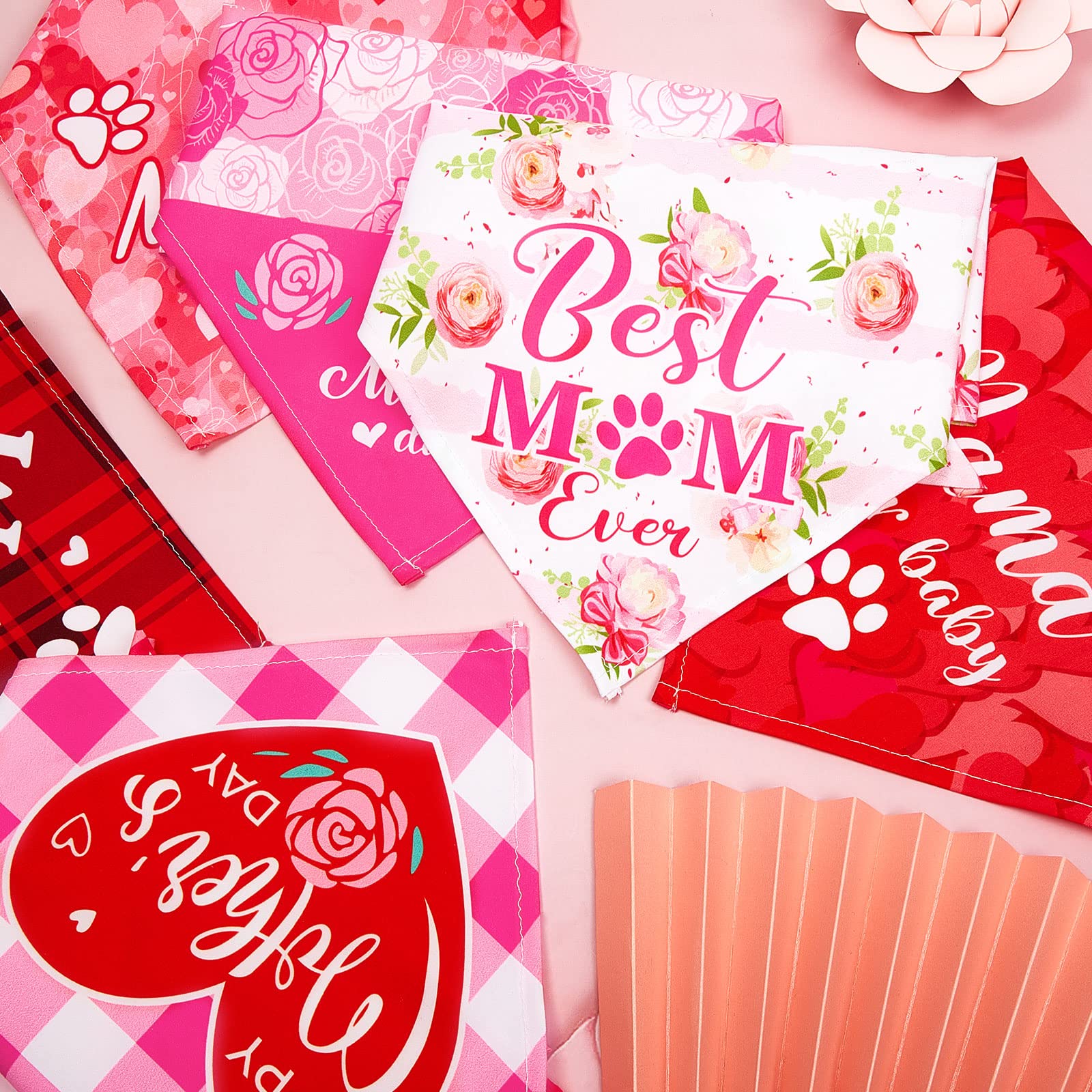 6 Pcs Mother'S Day Dog Bandana Triangle Plaid Heart Bandanas I Love Mom Bib Flower Print Pet Scarf Accessories For Dogs Cats Pet