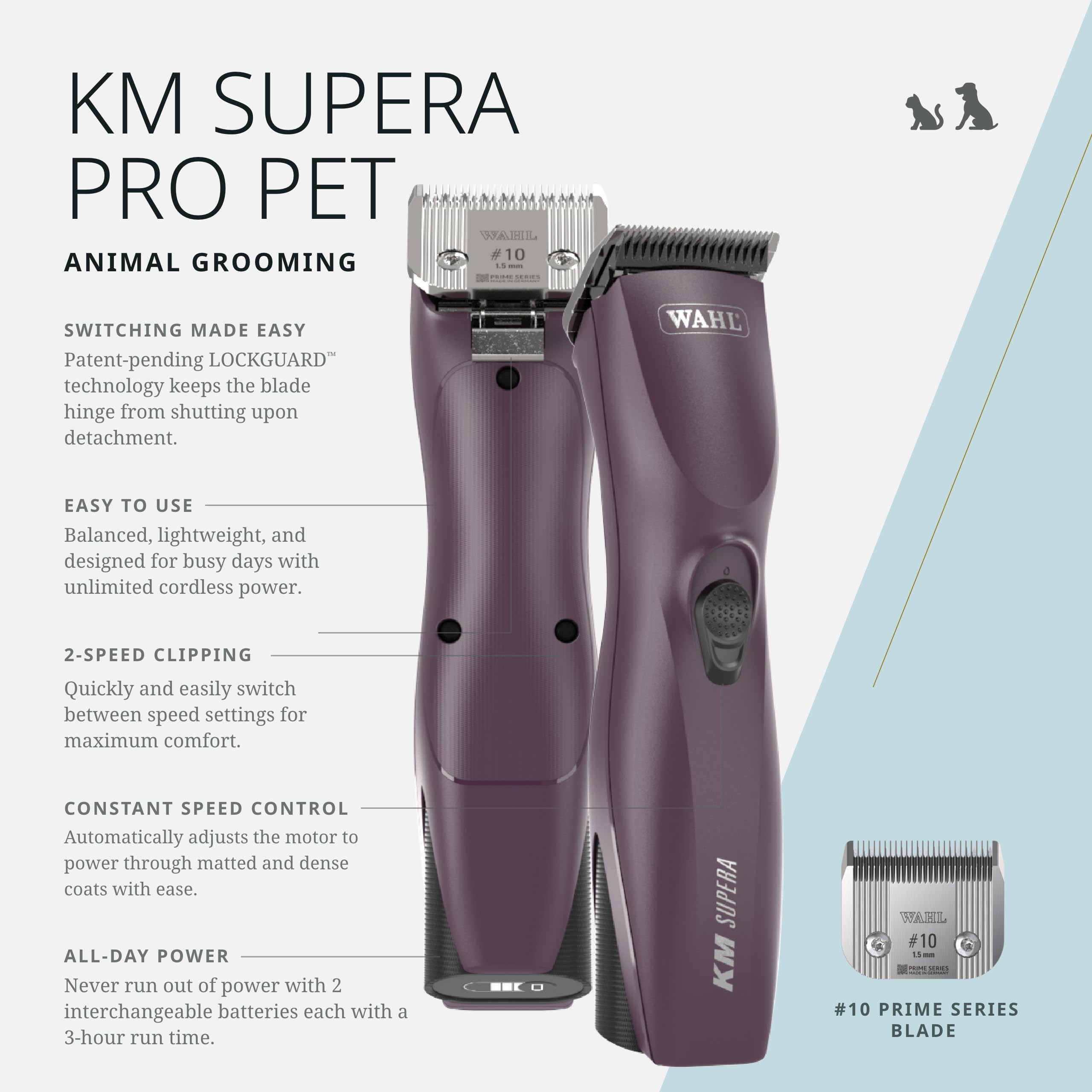 Wahl Pro Animal Km Supera Cordless Pet Clipper - Pet Clipper For Cat & Dog Grooming - Battery Powered Cordless Clipper - Feature