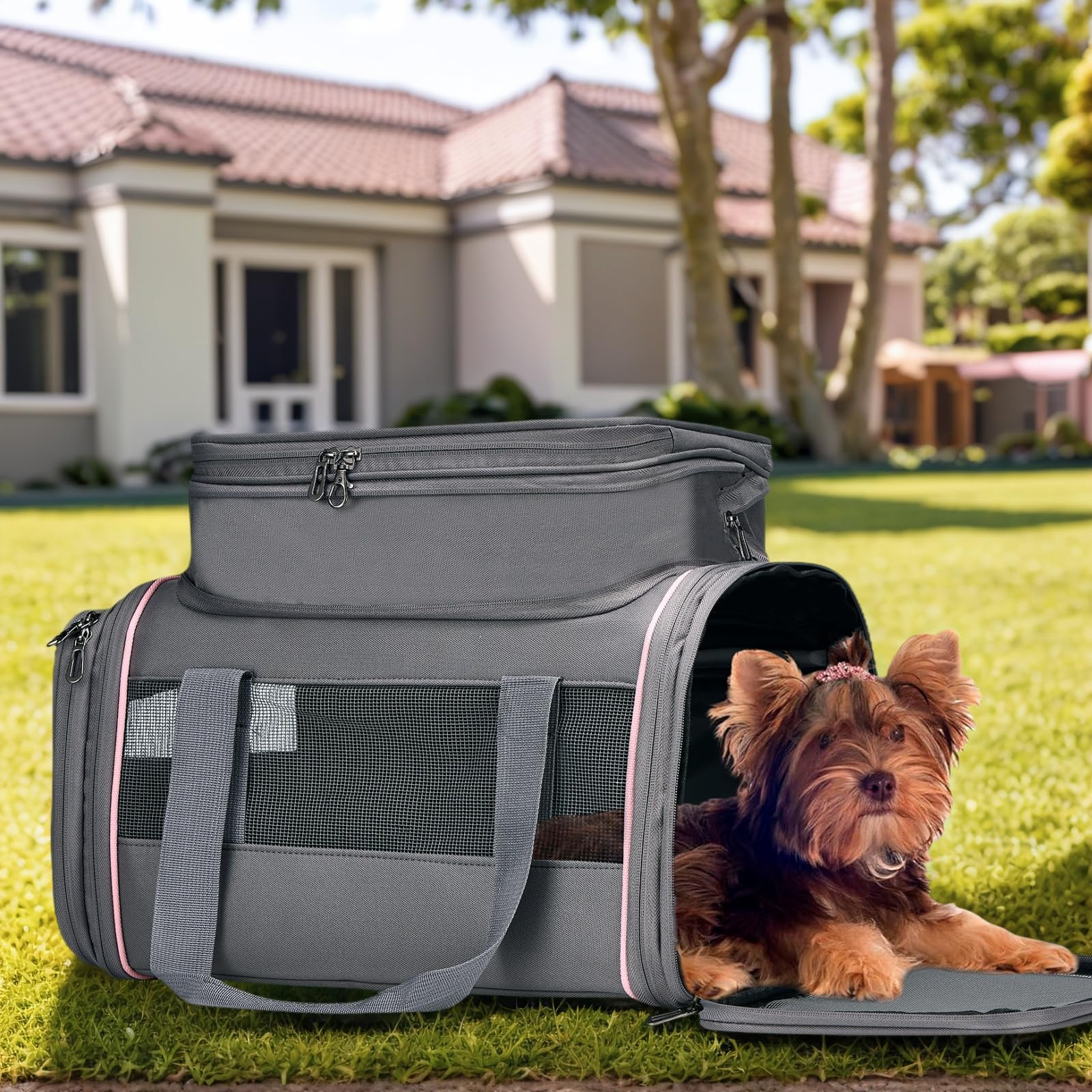 Airline Approved Pet Carrier - Soft-Sided Dog & Cat Travel Bag With Expandable Space And Safe Design (Grey)