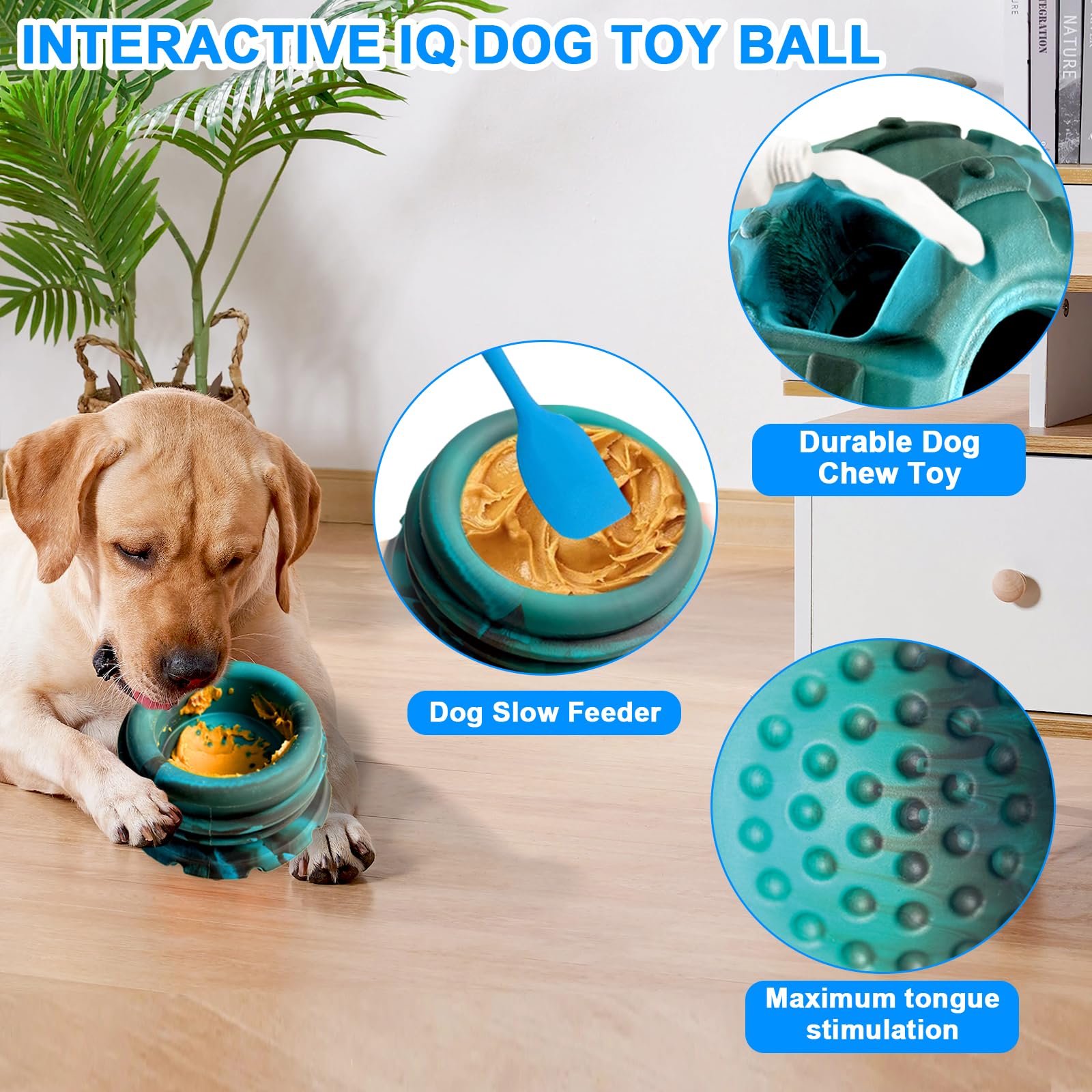 Yipetor Frozen Treat Dispensing Dog Toy - Large Natural Rubber Chew Toy, Reduces Anxiety, Classic Blue, Model PZ005-3B