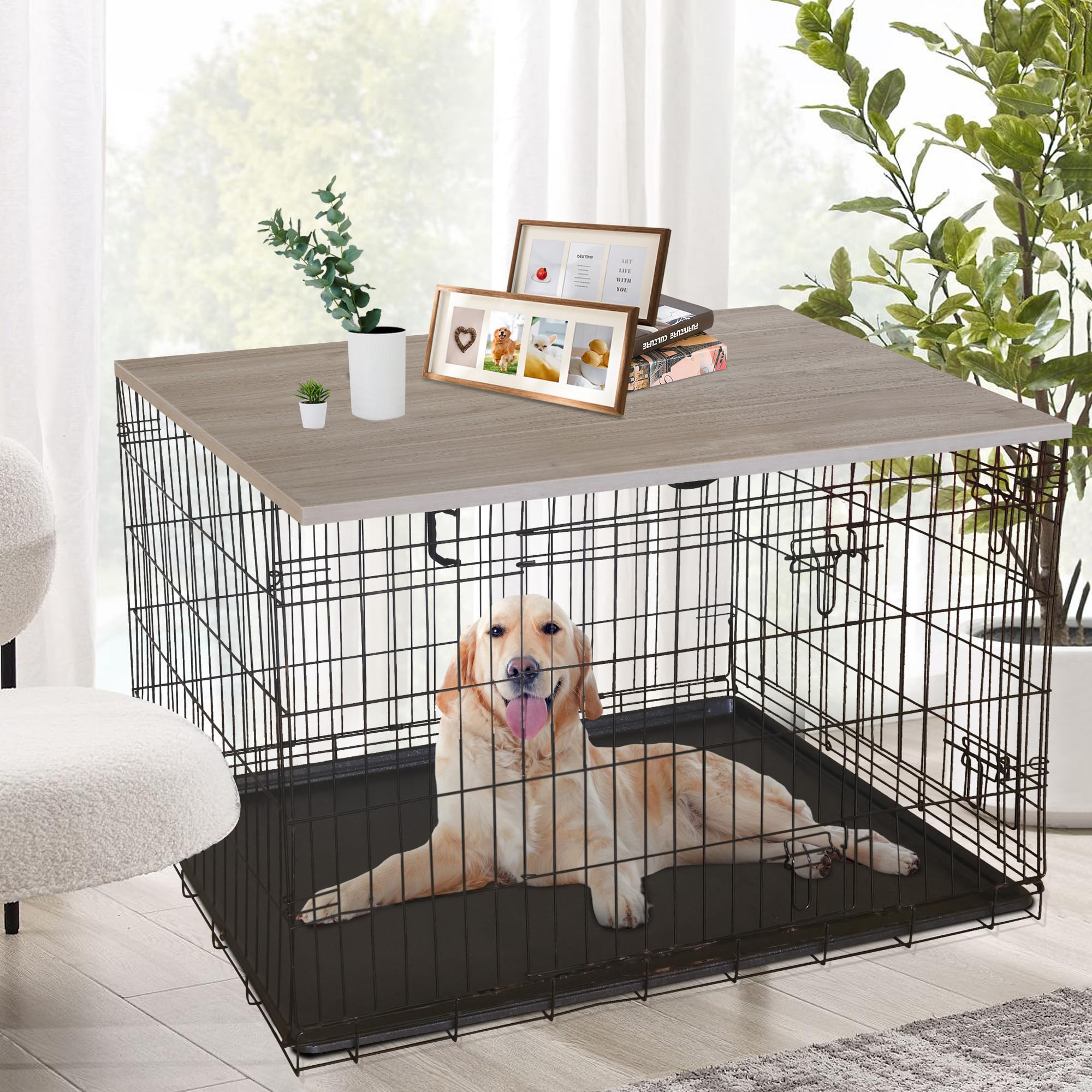 Deblue Dog Crate Table Topper, Dog Kennel Table Topper for 36 Inches Cage, Rustic Style Decorative Dog Crate Table Topper for 36