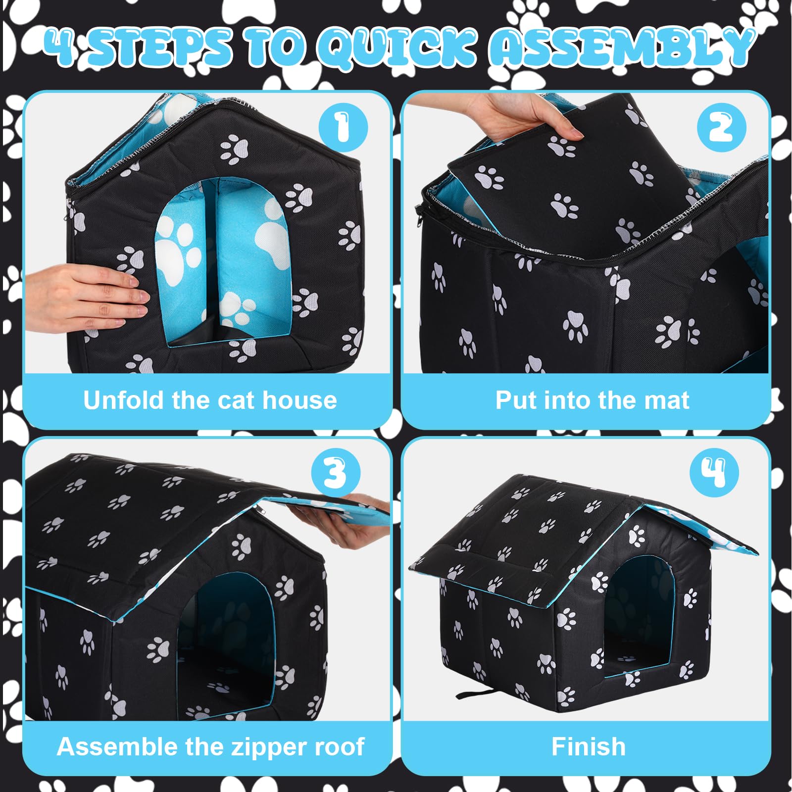 Ylinge Outdoor Waterproof Cat House Stray Pet Outdoor Houses For Feral Shelter For Cats Dog Collapsible Pet Shelter With Self Wa