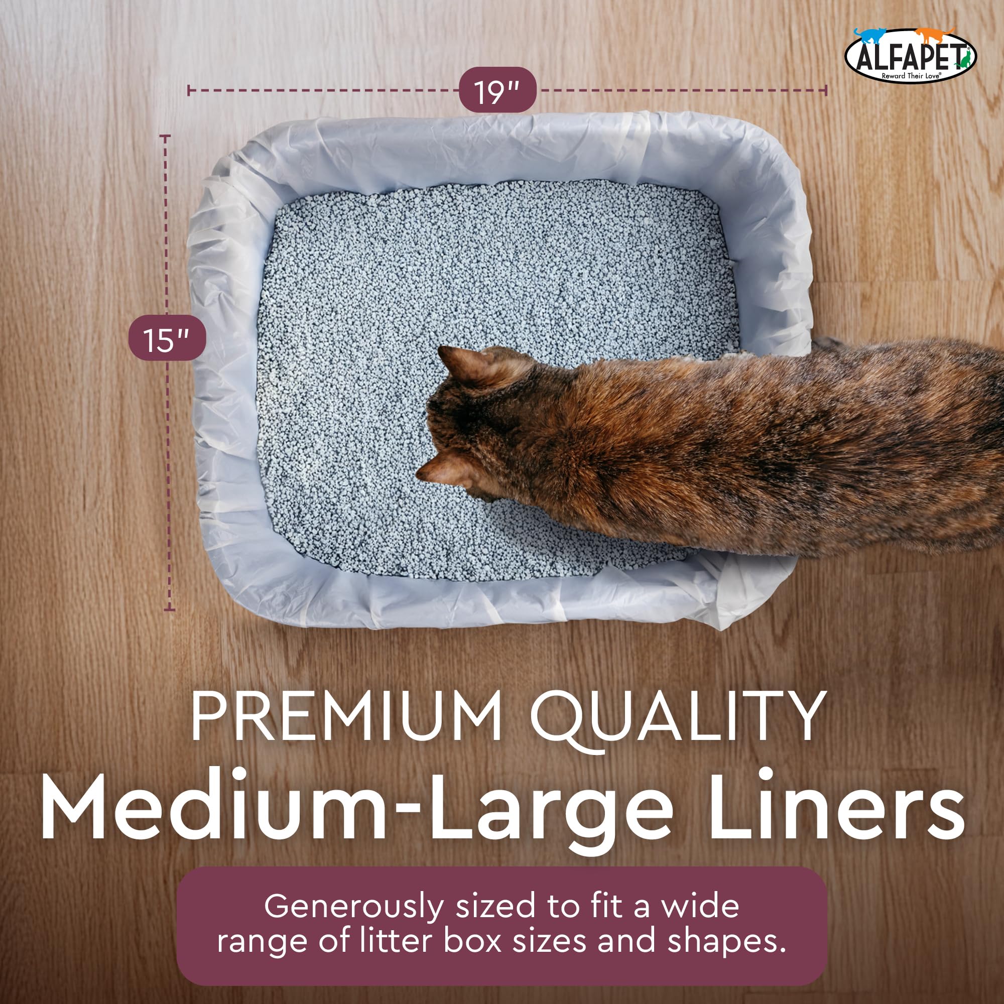 Alfapet Cat Litter Box Liner Disposable, Elastic Liners- 24-Count-For Medium And Large, Size Litter Pans- With Sta-Put Technolog