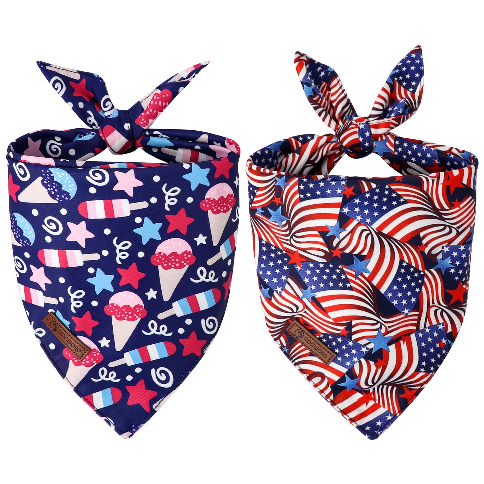 Dogwong American Flag Dog Bandanas 2 Pack, 4Th Of July Triangle Reversible Patriotic Pet Scarf Durable Bandana For Small And Med
