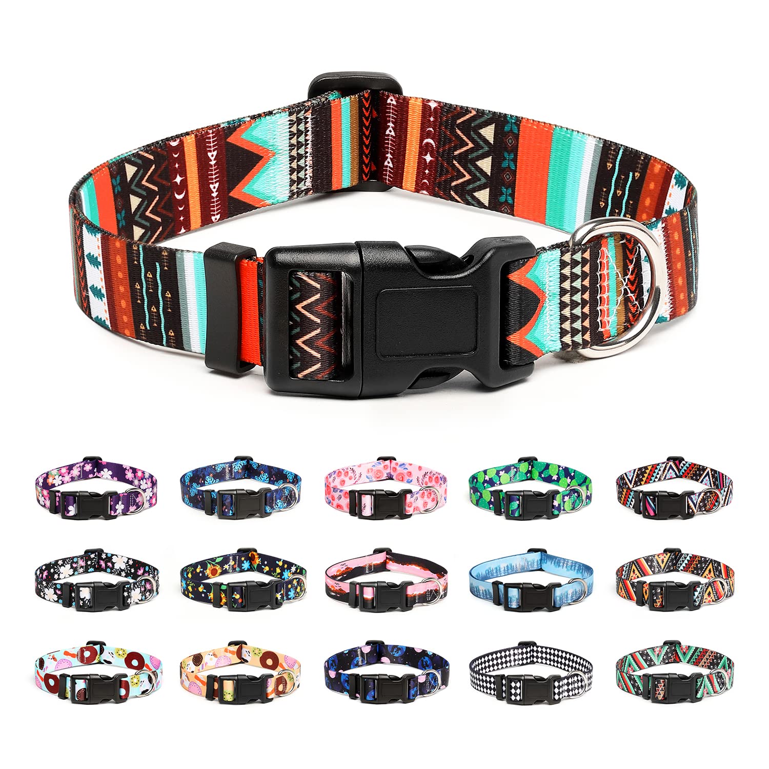 Mercano Adjustable Dog Collar - Special Design Patterns, Soft Nylon Comfortable Durable Pet Collar For Small Medium Large Dogs (M, Tribal Green)