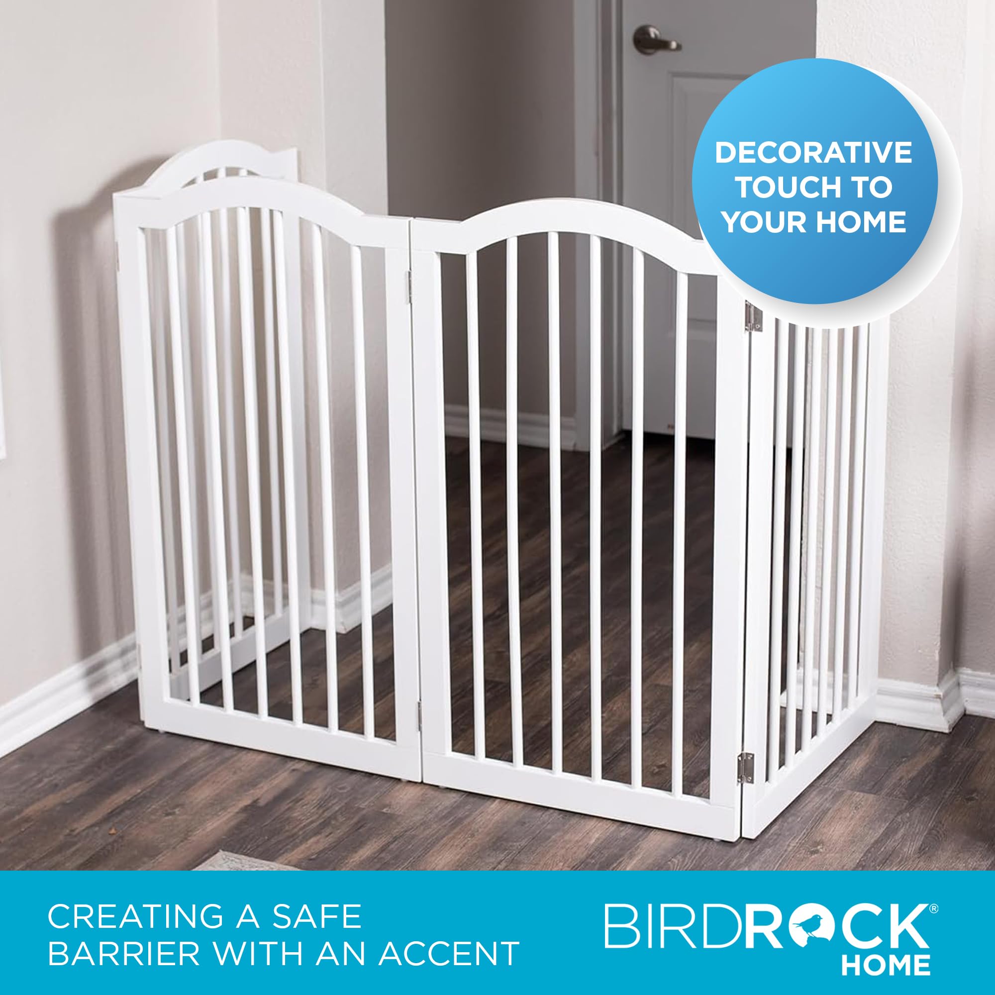 Internet'S Best Arched Top Dog Gate | 4 Panel, 36' H Wooden Pet Barrier For Dogs Or Cats | Freestanding Folding Room Divider For Doorways, Hallways, Stairs, And Porch | Portable, Extra Wide | White