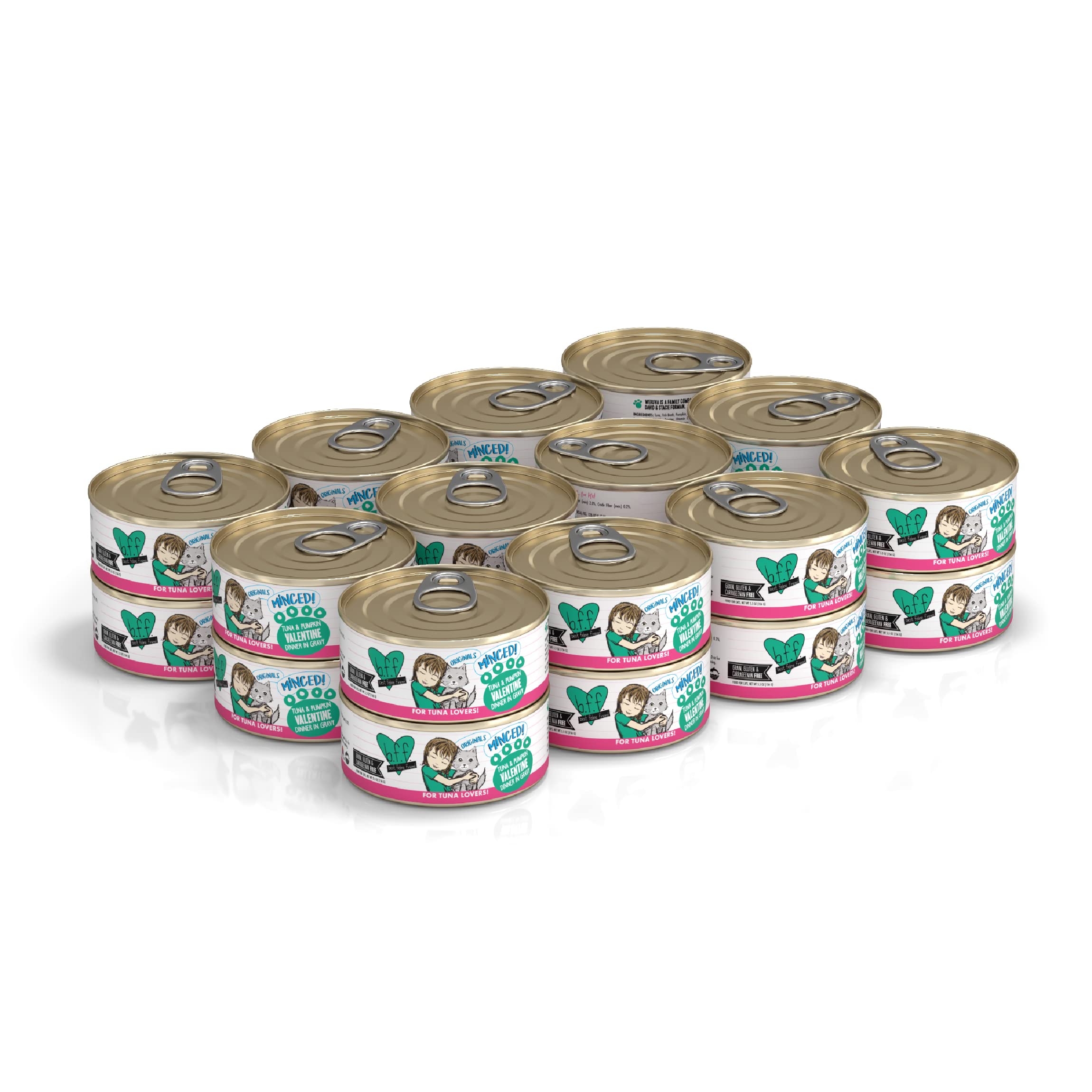 Weruva Best Feline Friend (B.F.F.) Tuna & Pumpkin Valentine with Tuna & Pumpkin in Gravy Cat Food, 5.5oz Can (Pack of 24), Green
