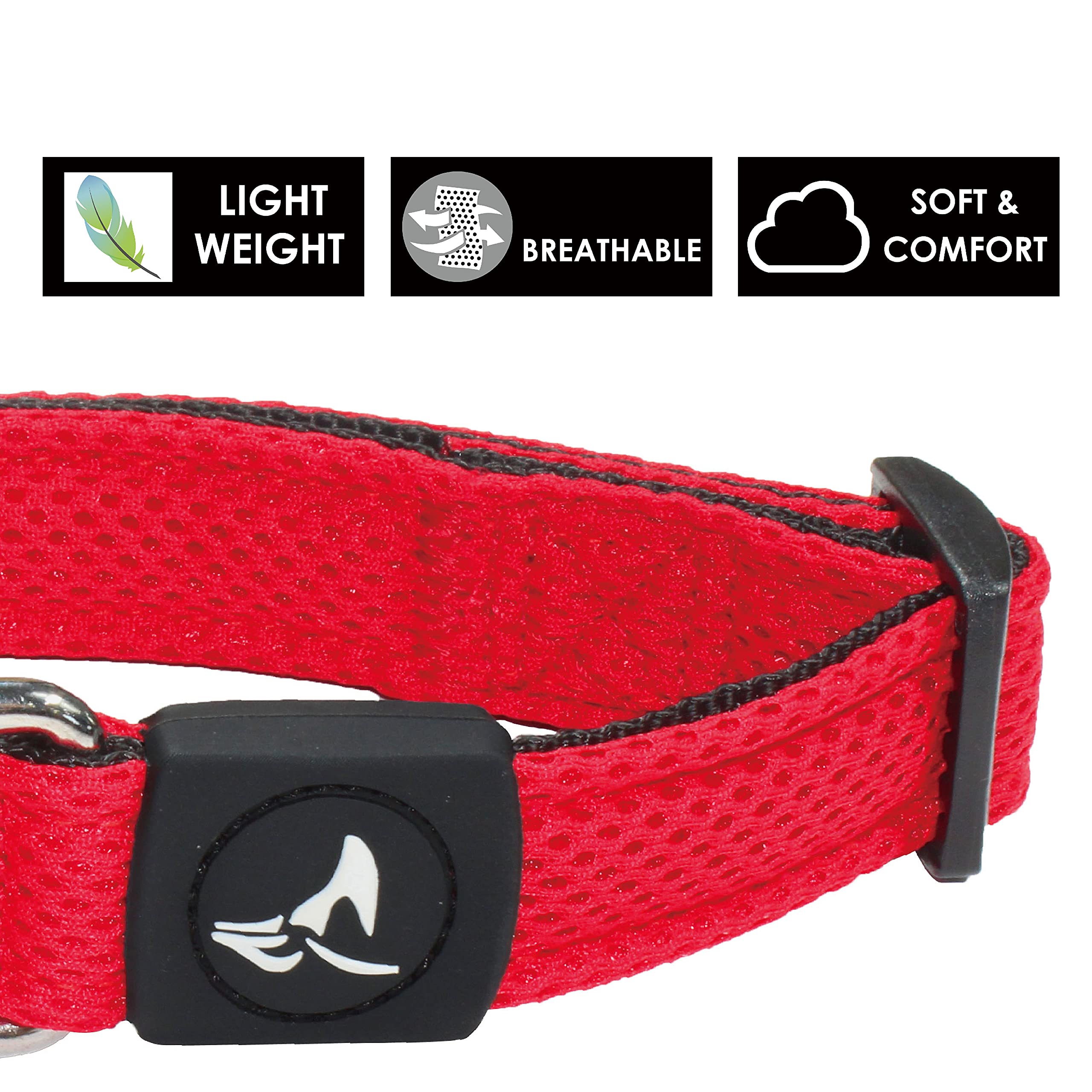Kruz Pet Kza102-14S Mesh Dog Collar For Small, Medium, Large Dogs, Adjustable Neck Collar, Soft, Lightweight, Breathable, Comfort Fit - Red - Small