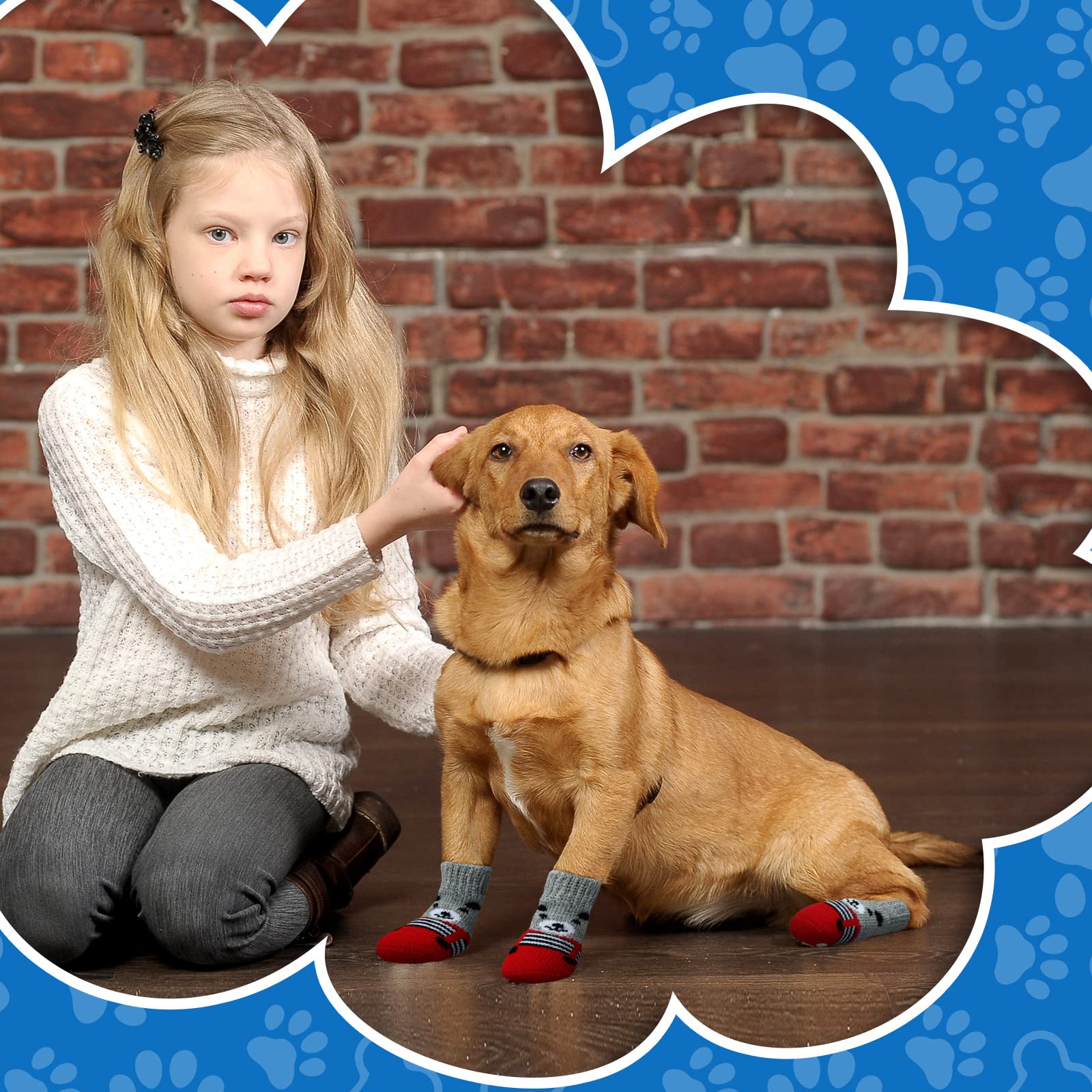 24 Pieces Dog Socks For Small Medium Dogs Non Slip Skid Pet Puppy Doggie Grip Socks Paw Protectors Indoor Traction Control Socks For Hardwood Floor Protection, 6 Styles(Medium)