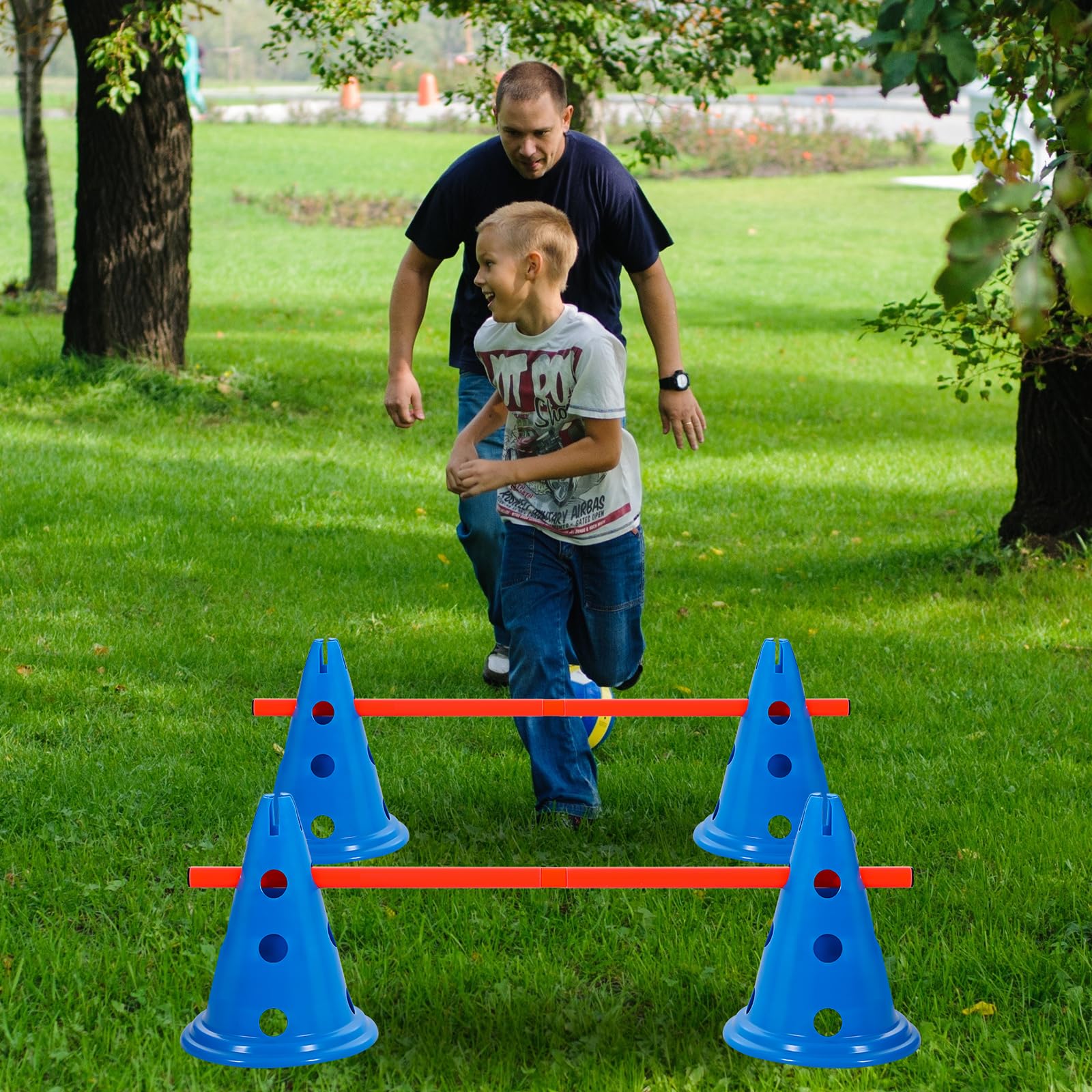 Glimin Dog Agility Hurdle Cone Set Dog Agility Course Backyard Set Include 12 Agility Cones 6 Agility Rods Training Equipment Ad