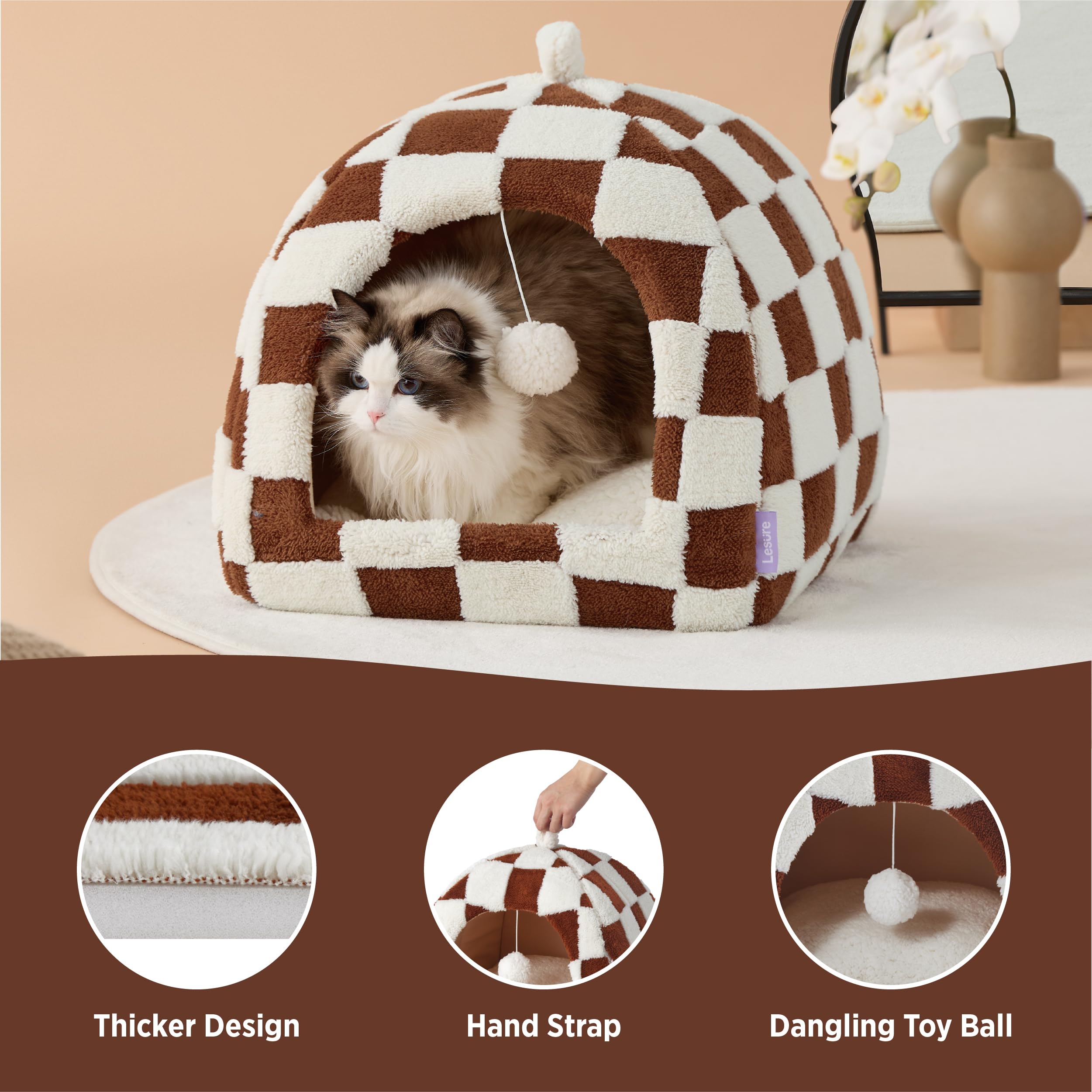 Lesure Cute Cat Beds For Indoor Cats - 2 In 1 Cat Cave Bed For Large Cats, House With Removable Washable Cushioned Pillow, Cozy