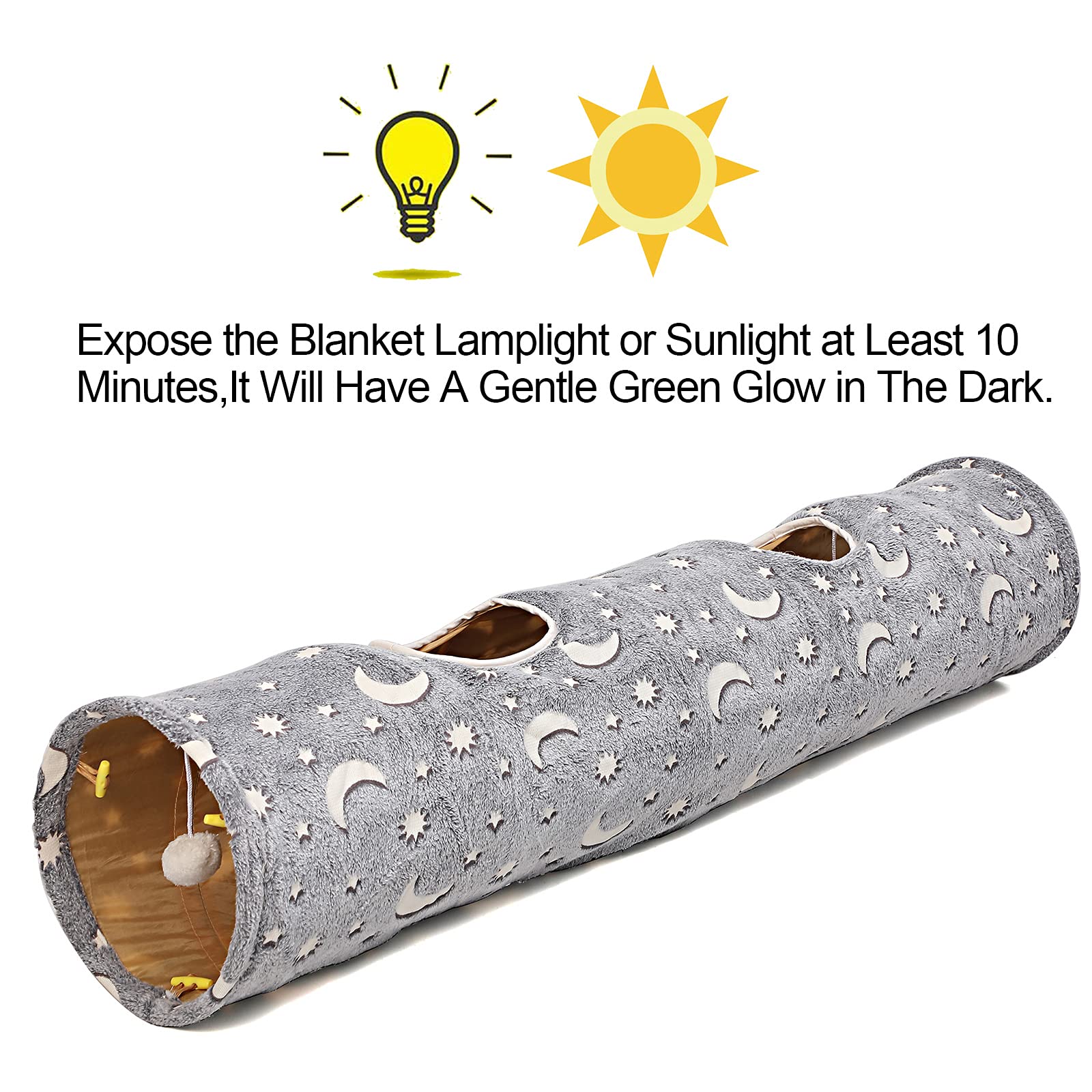 Luckitty Cat Tunnel Tube With Plush Ball Toys Collapsible Self-Luminous Photoluminescence, For Small Animals Pets Bunny Rabbits,