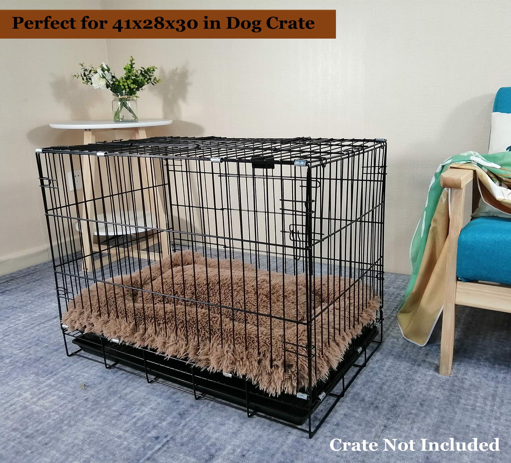 Coohom Deluxe Plush Bed Pet Cushion Crate Mat,Fulffy Comfy Kennel Anti-Slip Washable Pad For Medium Large X-Large Dogs(X-Large,