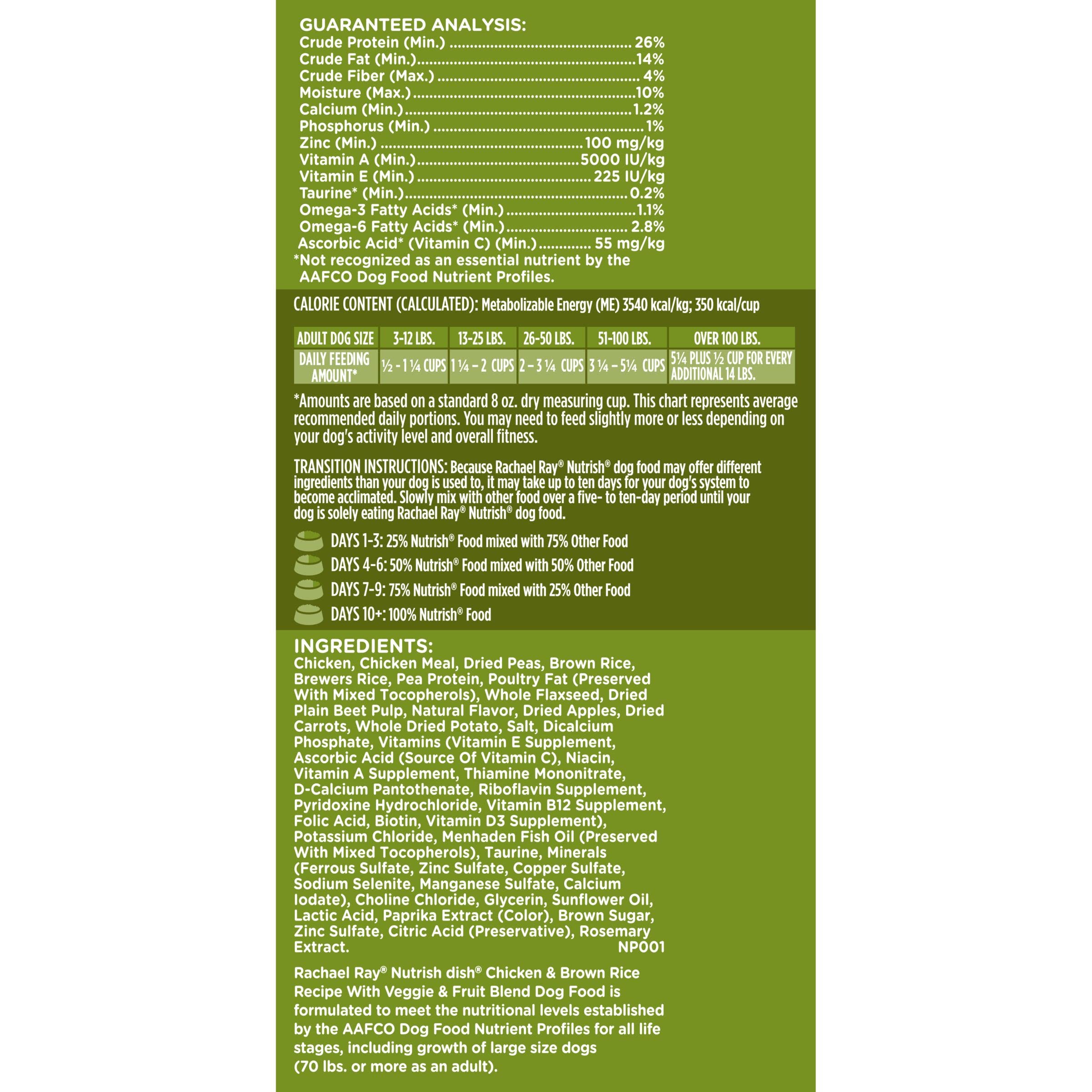 Rachael Ray Nutrish Dish Premium Natural Dry Dog Food, Chicken & Brown Rice Recipe with Veggies & Fruit, 3.75 Pounds