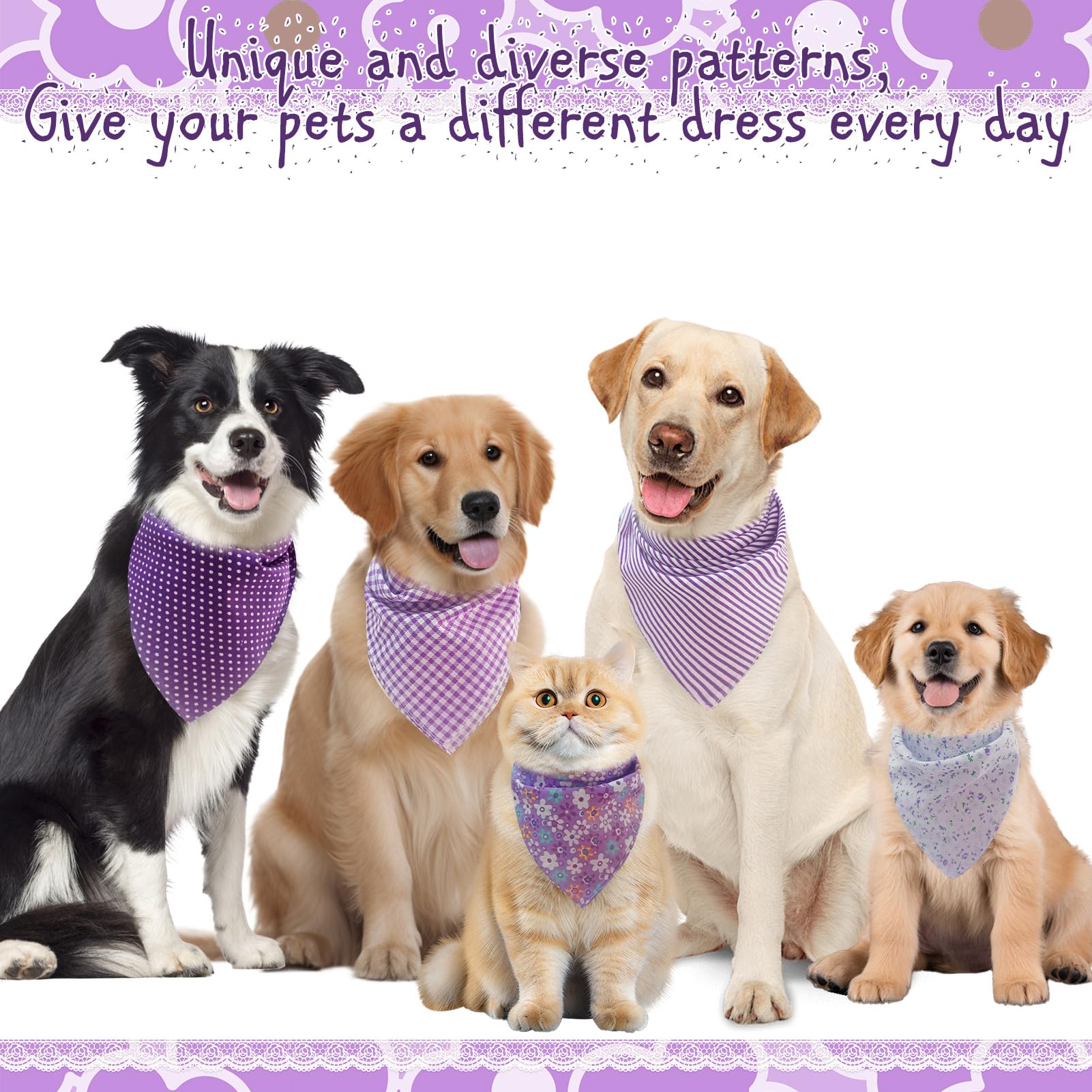 Pawchie Dog Bandanas Pet Scarves For Girl Boy - 5 Pack Reversible Kerchief Triangle Bibs Decoration Accessories, Floral Dog Bandana, Adjustable Soft Cute Square Bandana For Small Dogs Cats Pets
