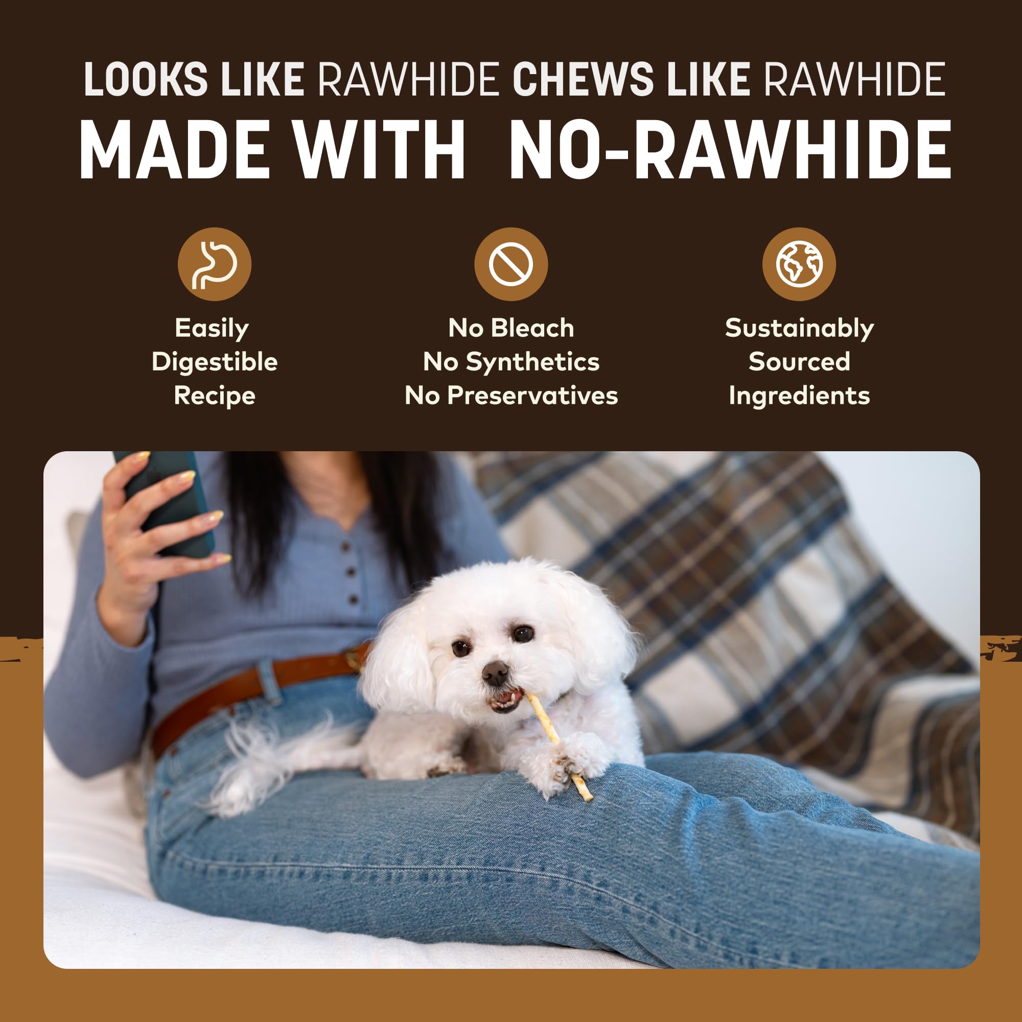 Earth Animal No Hide Stix - Long Lasting Rawhide Free Small Dog Chews Sticks, Venison - 20 Count Value Pack