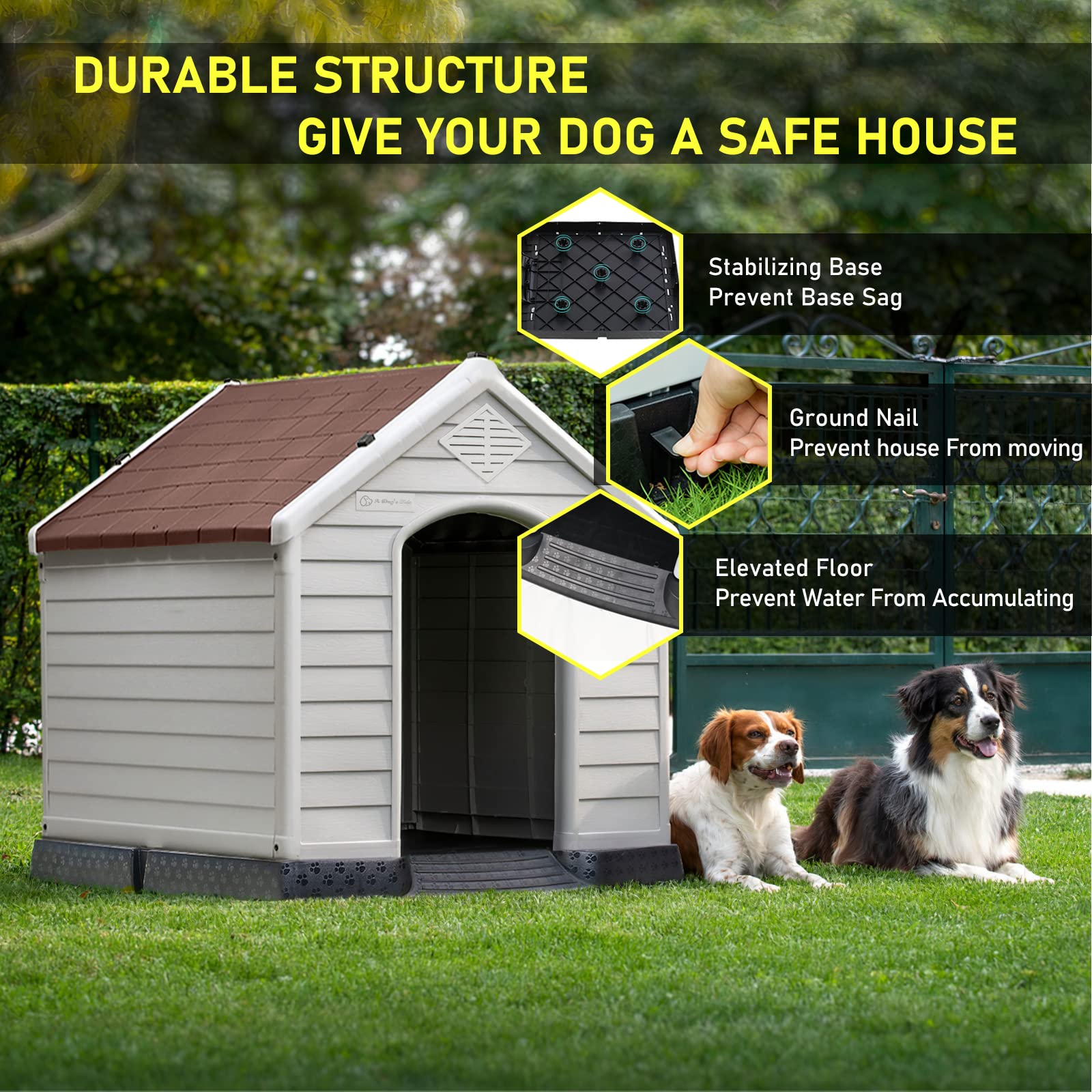 Lemberi Durable Waterproof Plastic Dog House For Small To Large Sized Dogs, Indoor Outdoor Doghouse Puppy Shelter With Elevated