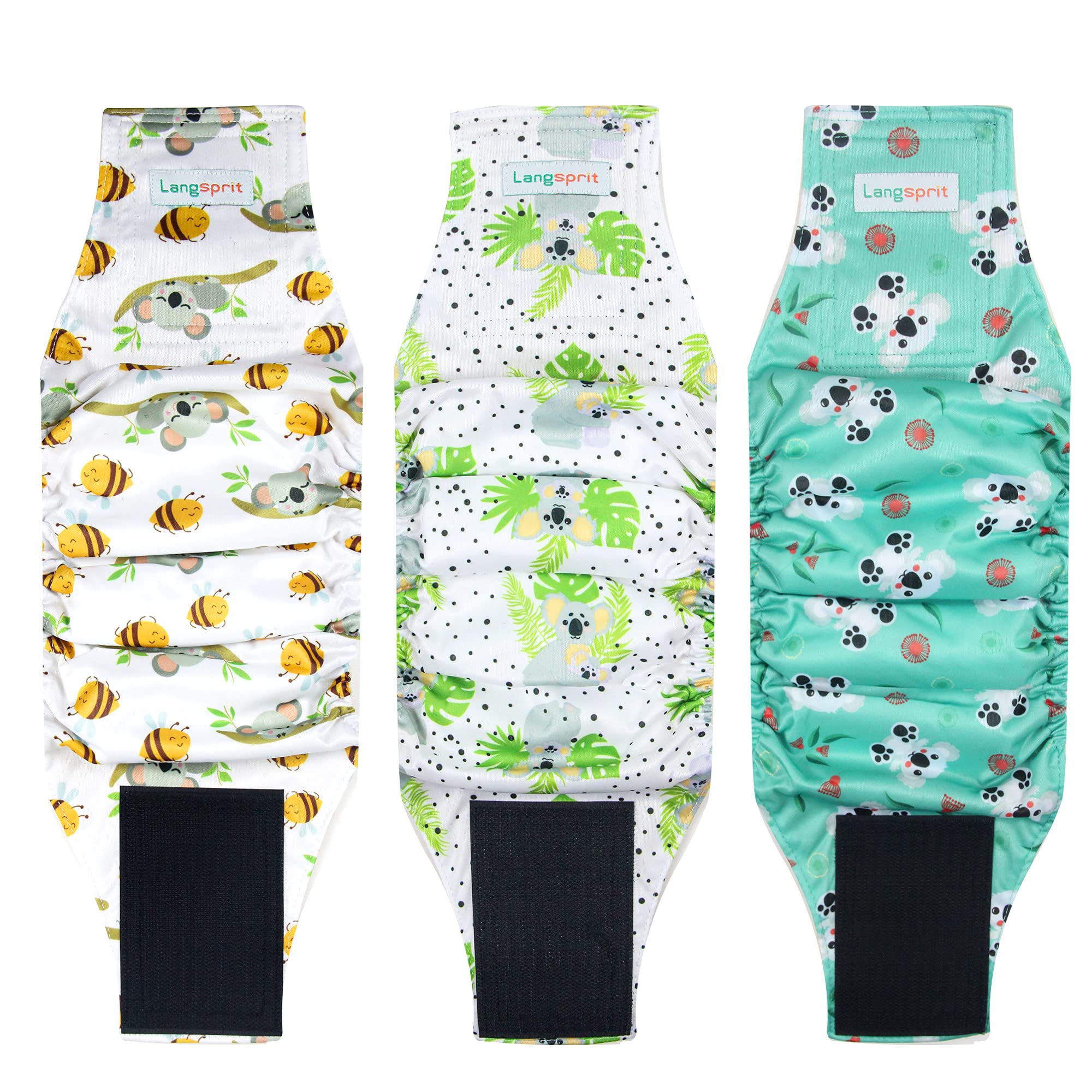 Langsprit Male Belly Bands for Dogs (Pack of 3) - High Absorbing Dog Wraps Male Washable - Reusable Male Dog Diapers (Koala, Sma