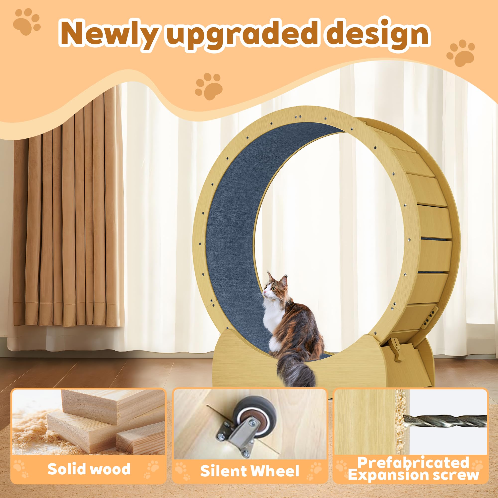 HMHKHN 45 Cat Exercise Wheel for Indoor Cats, Cat Running Treadmill Wheel with Detachable Carpet & Toy for Running/Walking/Tra