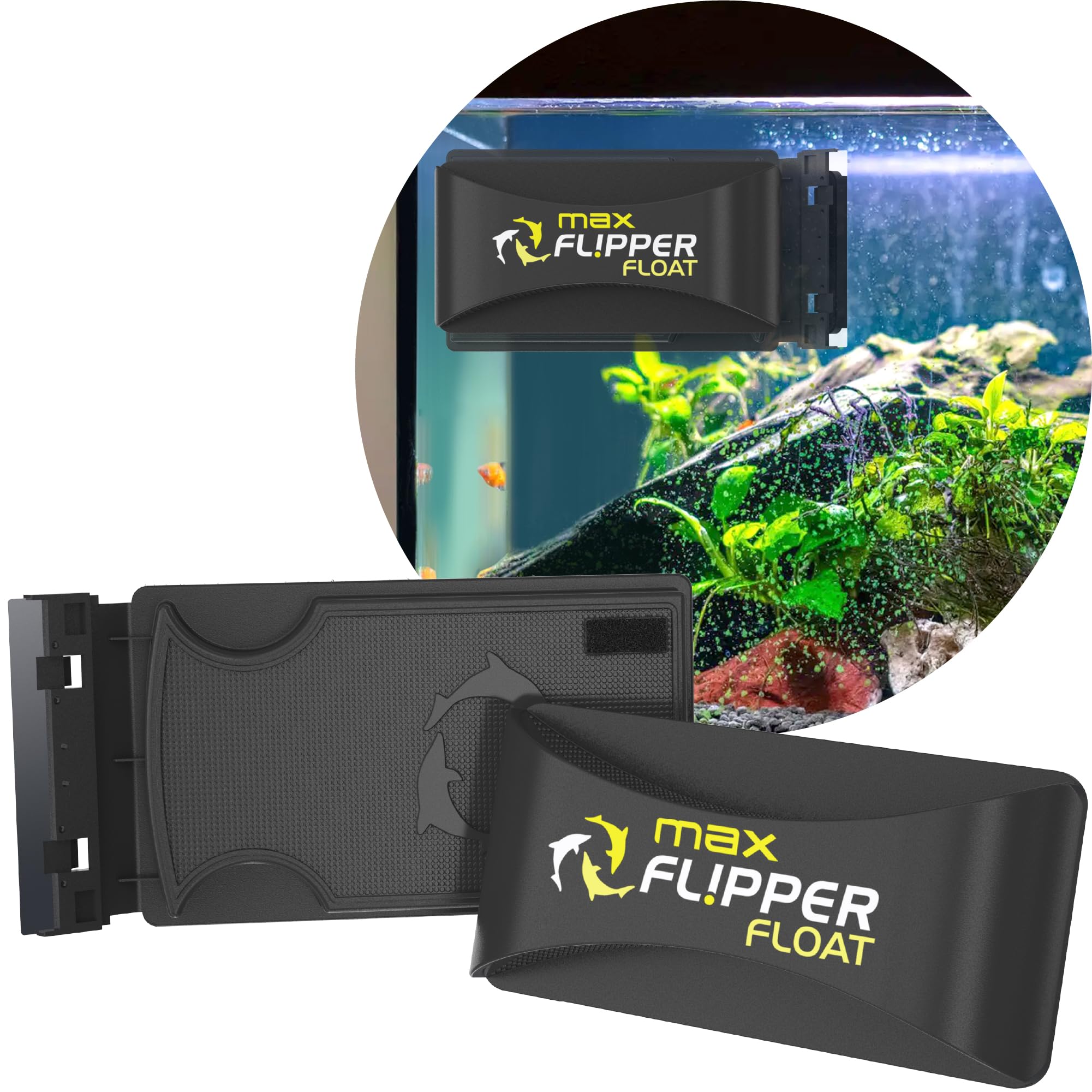 Fl!Pper Flipper Cleaner Float - 2-In-1 Floating Magnetic Aquarium Glass Cleaner - Fish Tank Cleaner - Scrubber & Scraper Aquarium Cleaning Tools - Floating Fish Tank Cleaner, Max