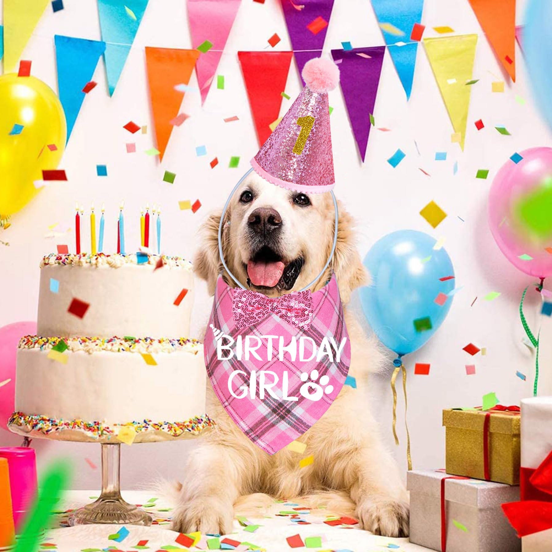 STMK Dog Birthday Outfits, Multi Size Dog Birthday Hat Dog Birthday Girl Bandana Bow Tie Birthday Numbers for Large Extra Large