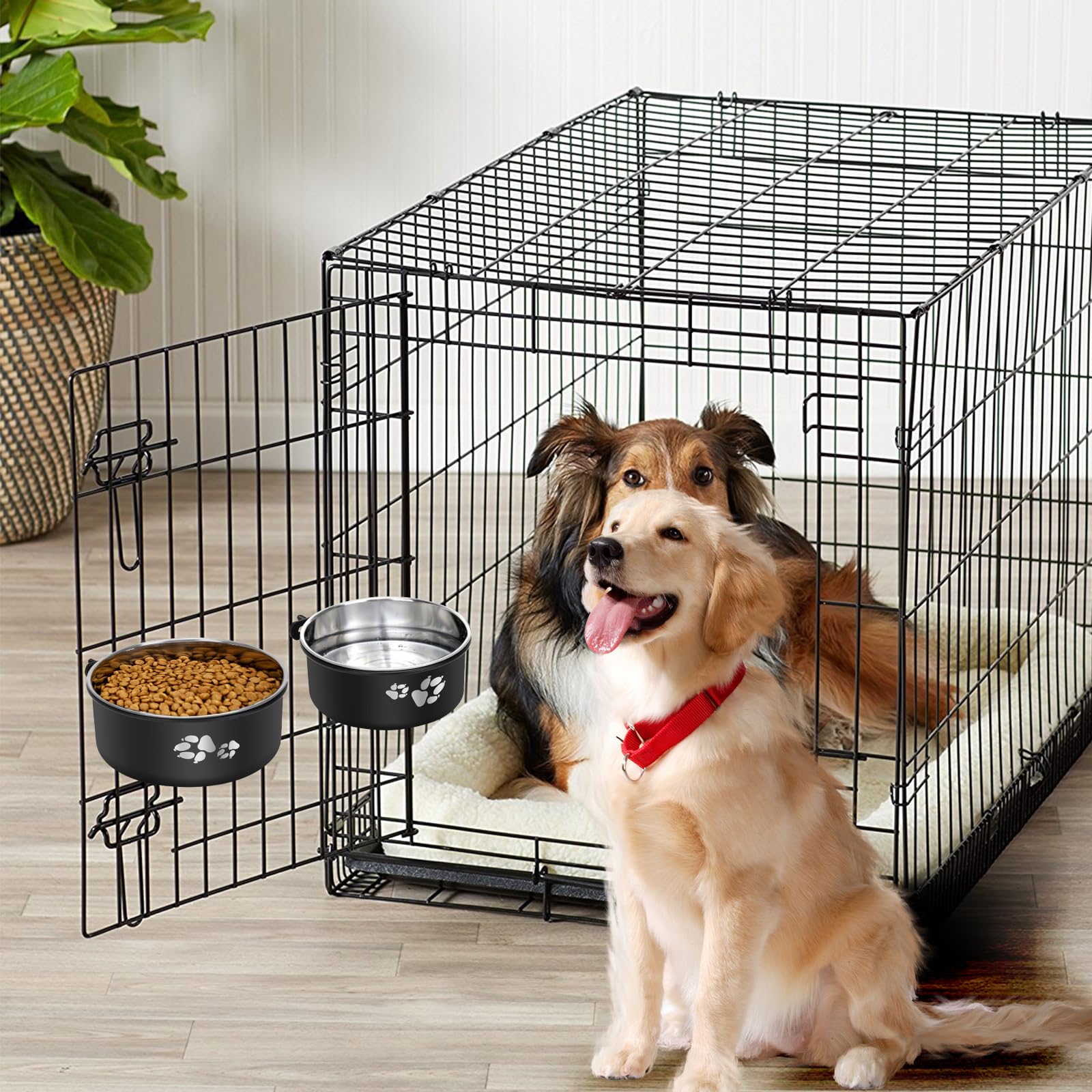 Offkitsly Kennel Water Bowl Hanging, Stainless Steel Dog Crate Water Bowl No Spill, 2 Pack Hanging Dog Bowls For Kennel Cage Cra