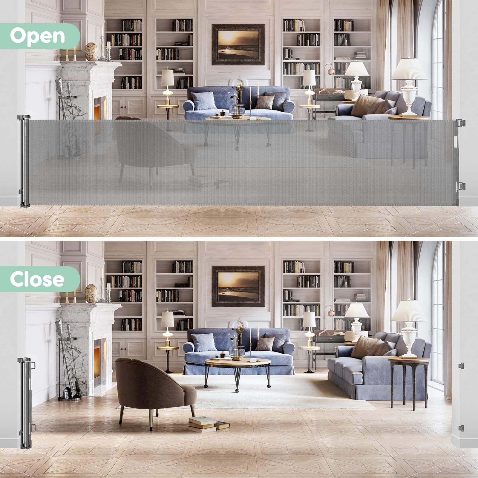 175 Inch Retractable Pet Gate - Extra Wide Baby & Dog Gates for Wide Openings