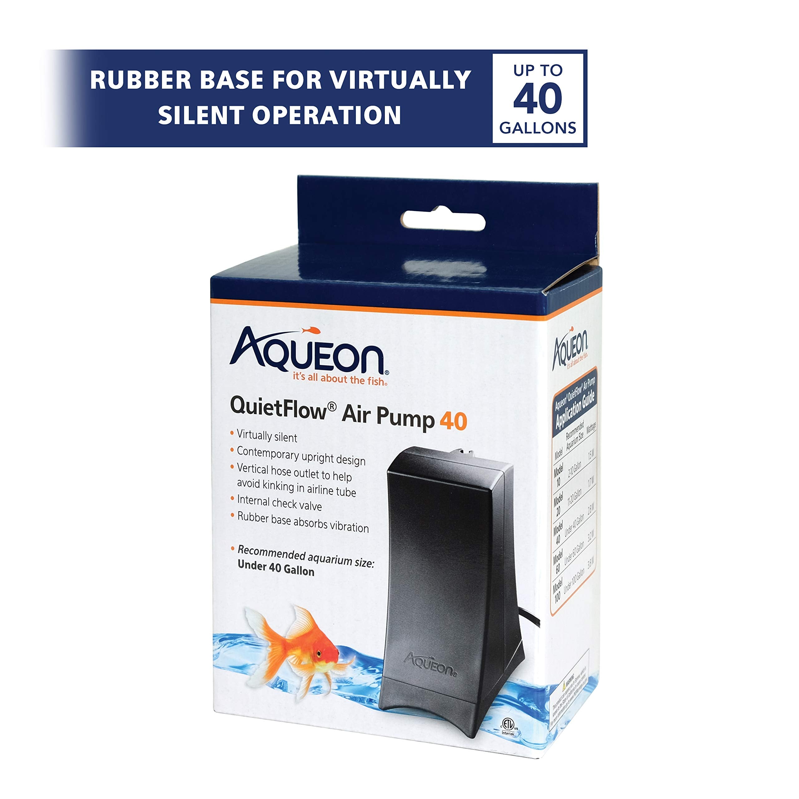 Aqueon QuietFlow Air Pump 40 for Under 40 Gallon Tanks, Black, Plastic, Model 100106997
