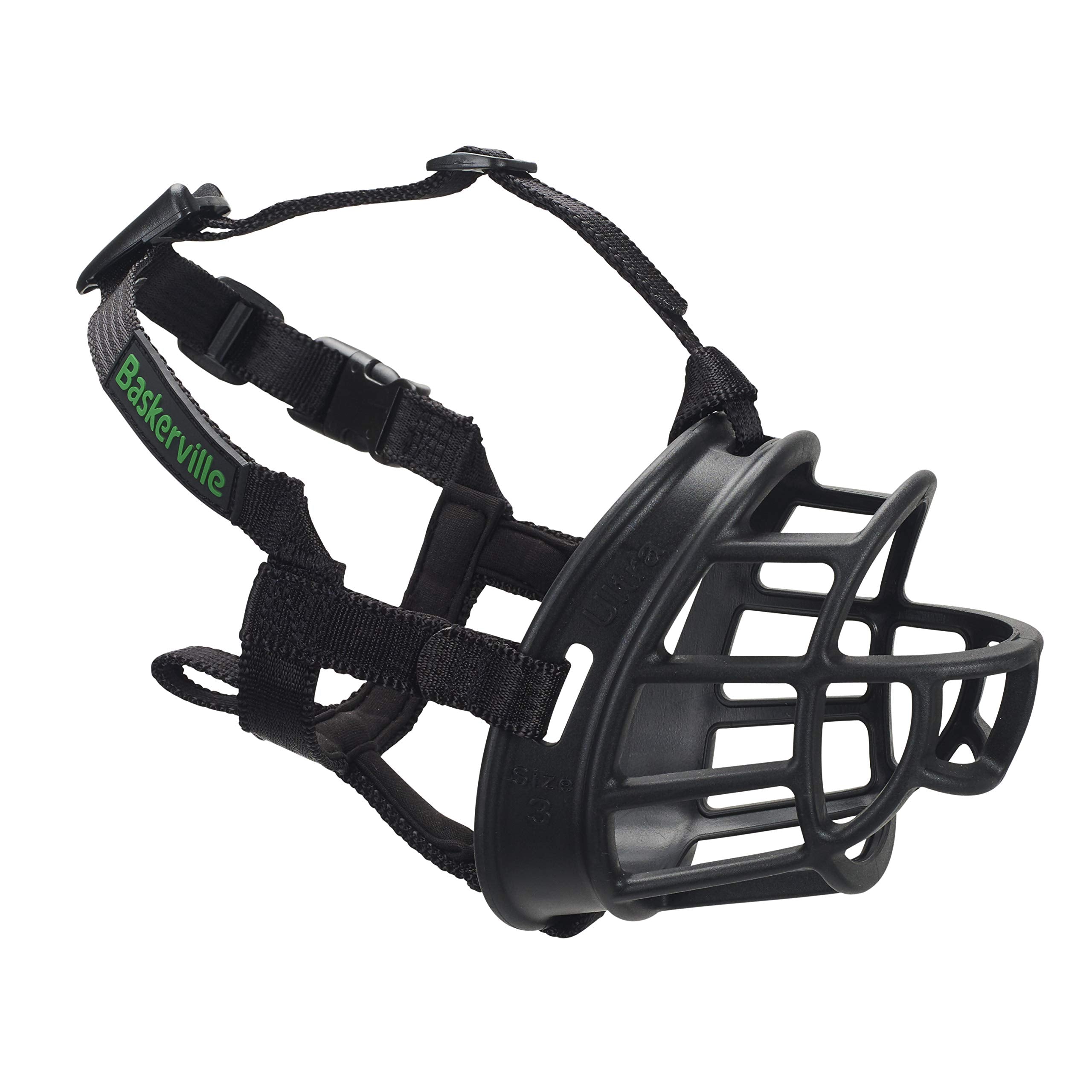 Baskerville Ultra Muzzle - Patented Humane Design, Breathable, Dog Can Pant And Drink, Adjustable, Padded, Dog Training Muzzle For Large Dogs, Prevents Biting, Wildlife Scavenging (Size 5, Black)