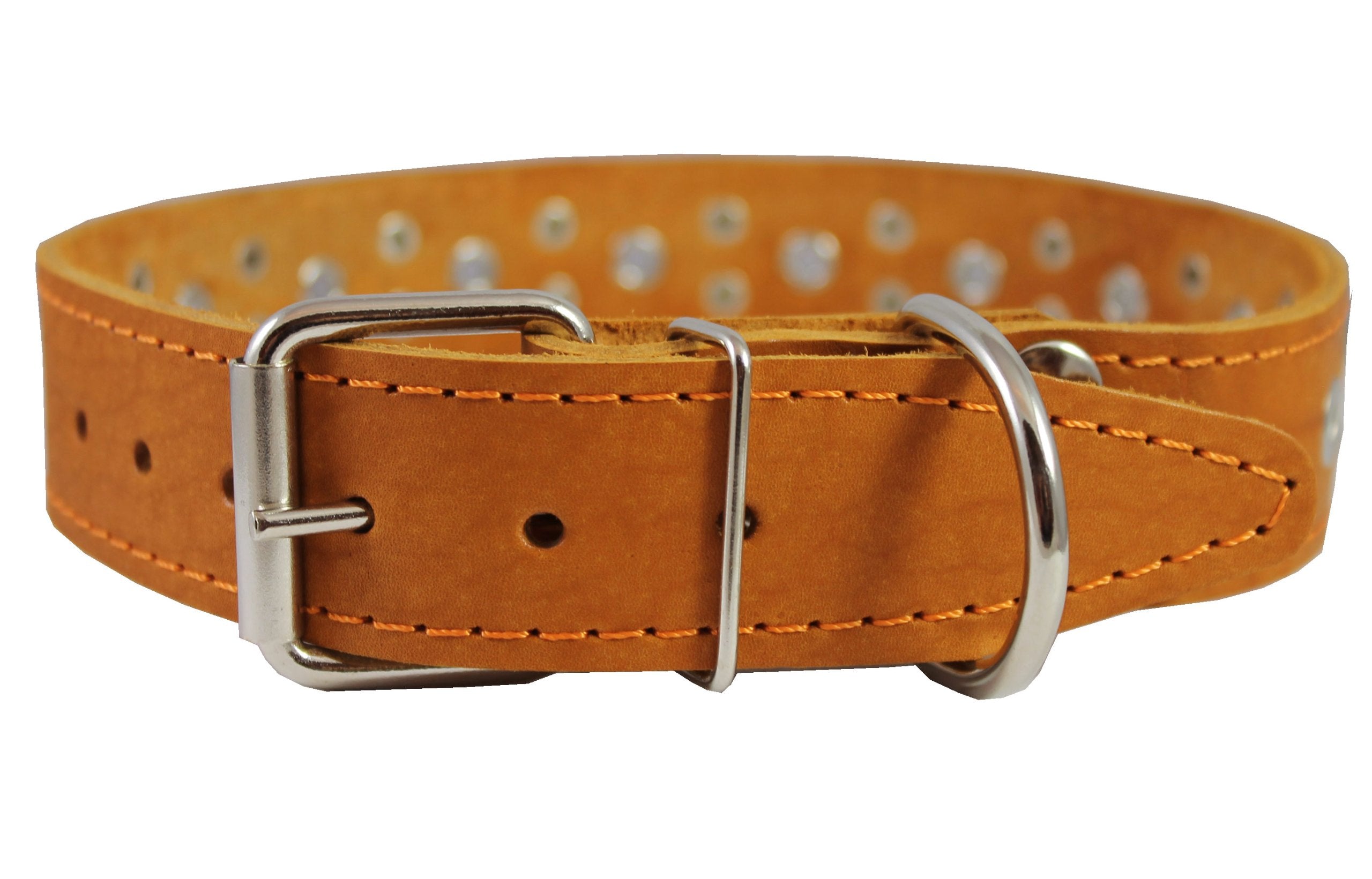 Genuine Leather Studded Dog Collar 22'X1.4' Tan Fits 14.5'-18' Neck