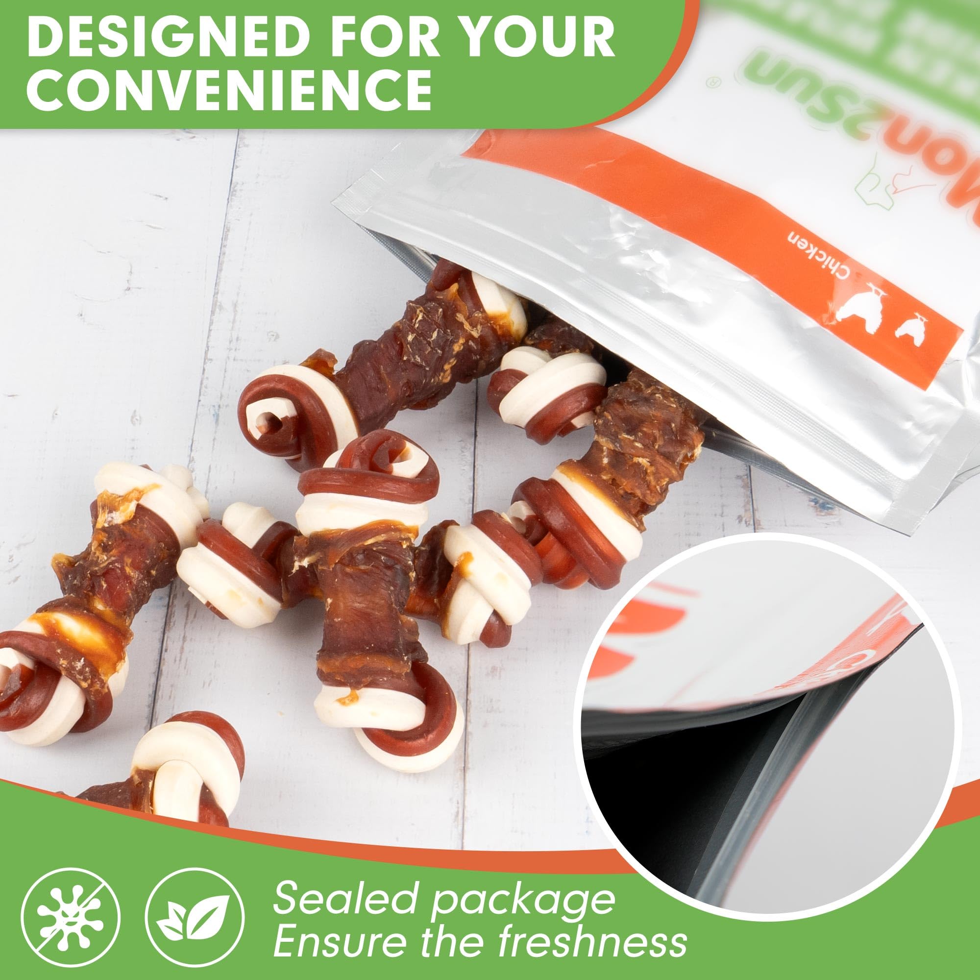 MON2SUN 2.5  Rawhide Free Dog Treats with Mixed Vegetables, Duck Wrapped Mini Knot Bones for Small Dogs, Healthy Snacks for Bala