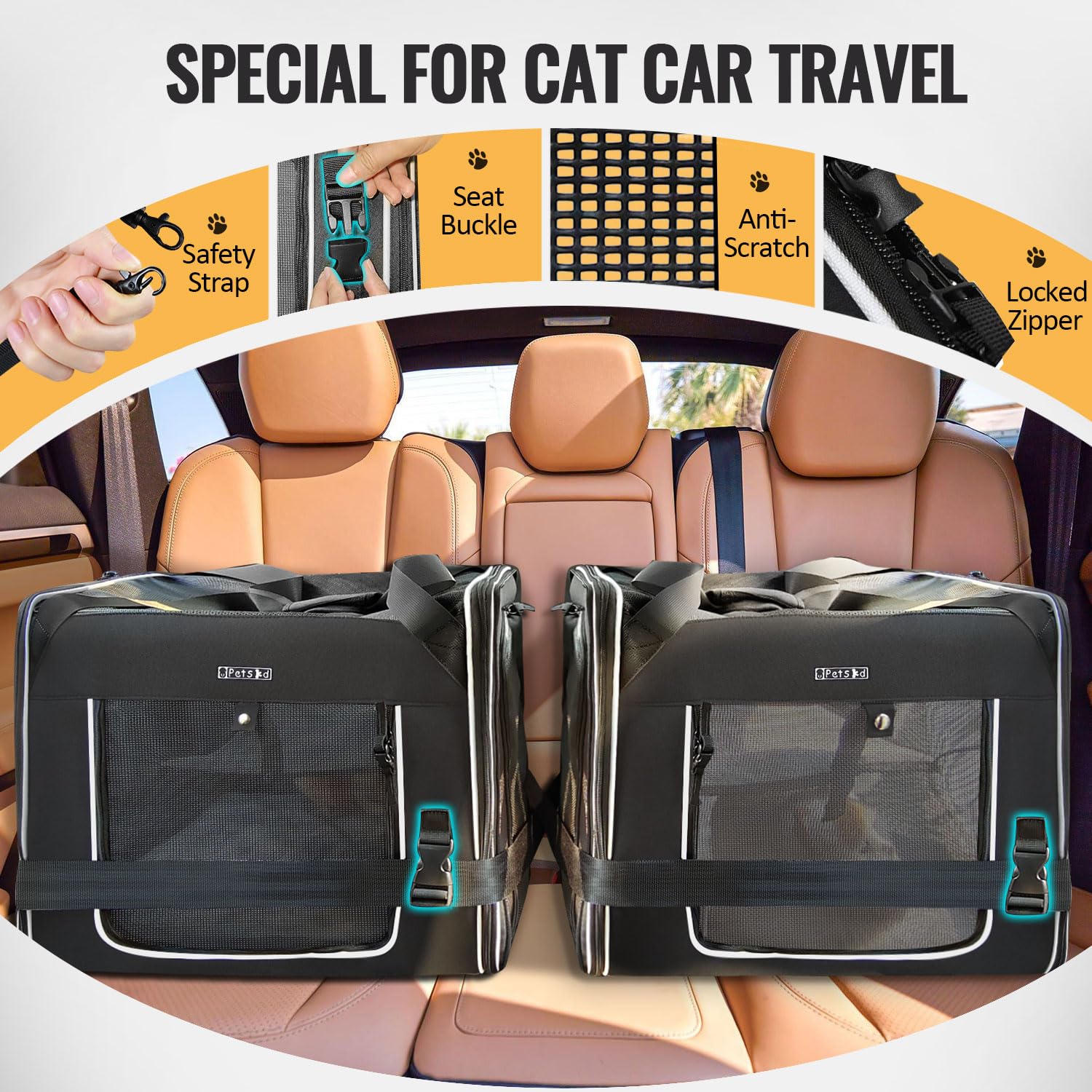 Petskd Portable Double Cat Carrier With Litter Box For Multiple Cats 2In1 Car Travel Carriers 36X17X17In Dual Large Cat Carrier