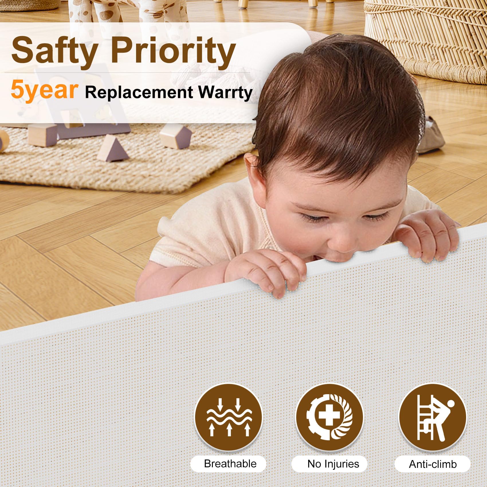 Upgrade 59' Retractable Baby Gates With Reinforced Strip Design To Prevent Crawling Through, 48' Tall Retractable Gate For Baby And Pet, 5 Ft Baby Gates For Stairs, Doorways, Hallways