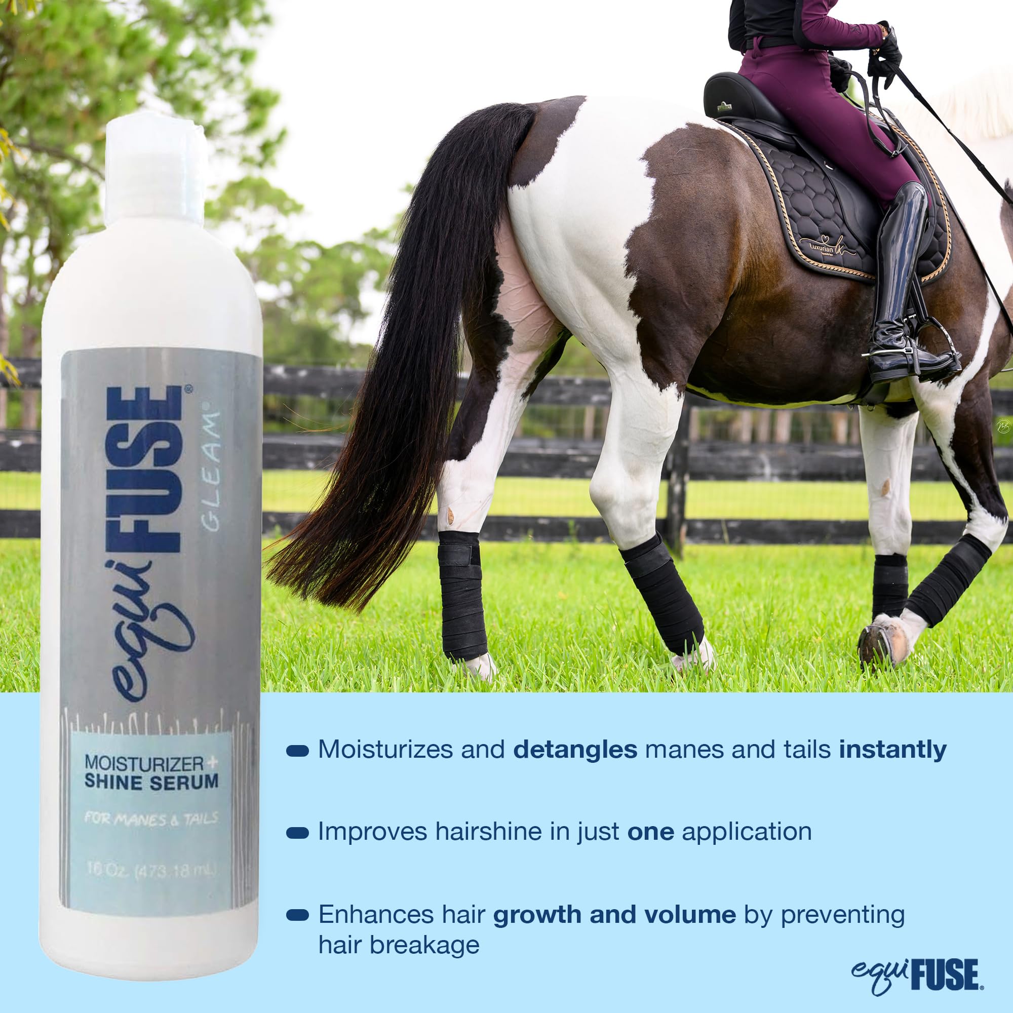 Equifuse Gleam Moisturizer + Shine Serum For Horses | Detangles Even The Unruliest Manes And Tails | Provides Long-Lasting Shine | 16Oz
