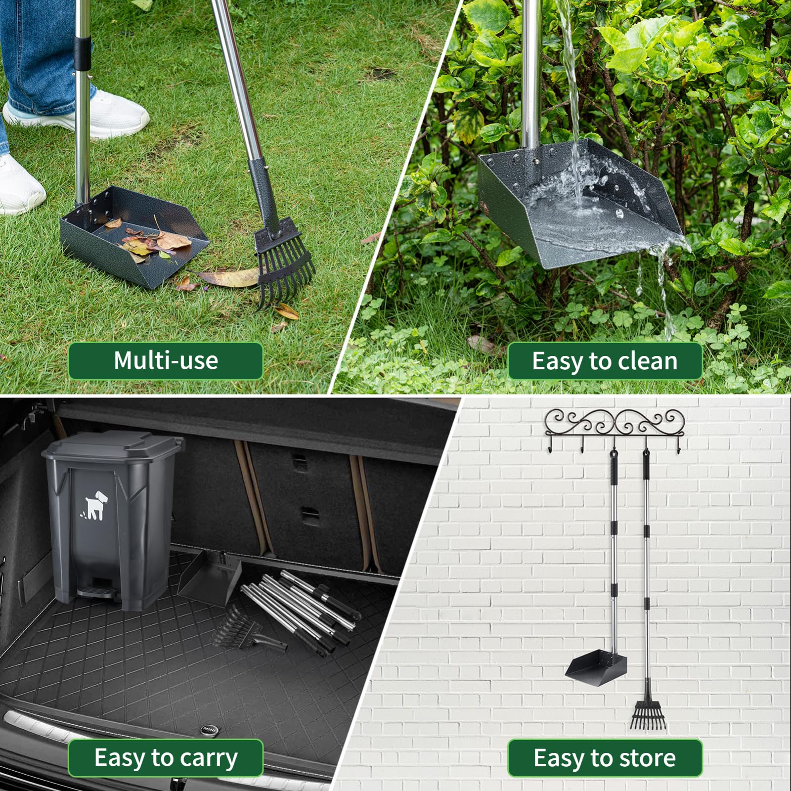 Biubiucat Dog Pooper Scooper, Dog Poop Trash Can Set With Removable Inner Bucket, Long Handle Rake, 150 Waste Bags, Easy Pick Up