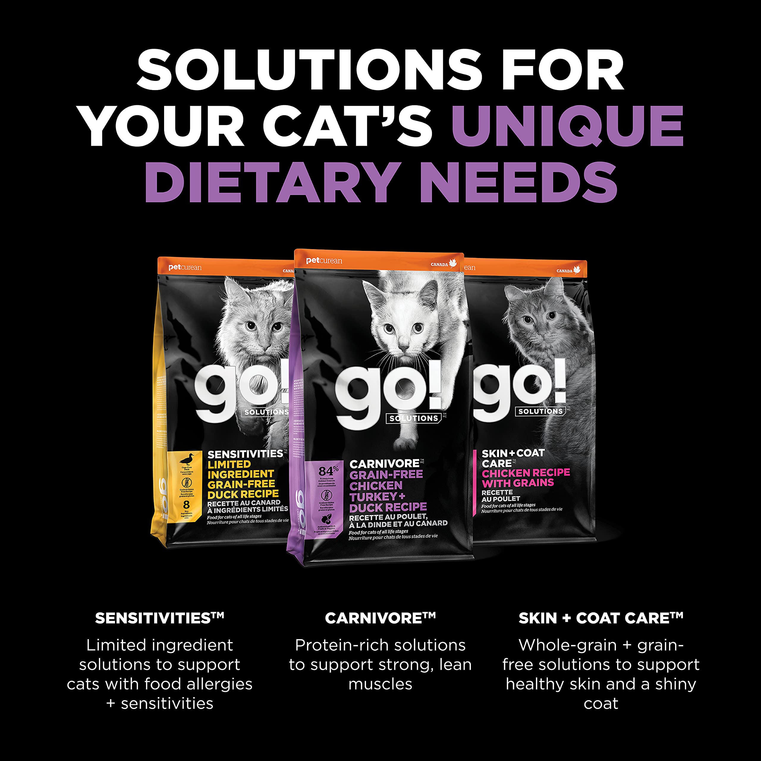 Go! Solutions Carnivore, Grain-Free, Protein Rich Dry Cat Food, Chicken, Turkey and Duck Recipe, 8 lb Bag