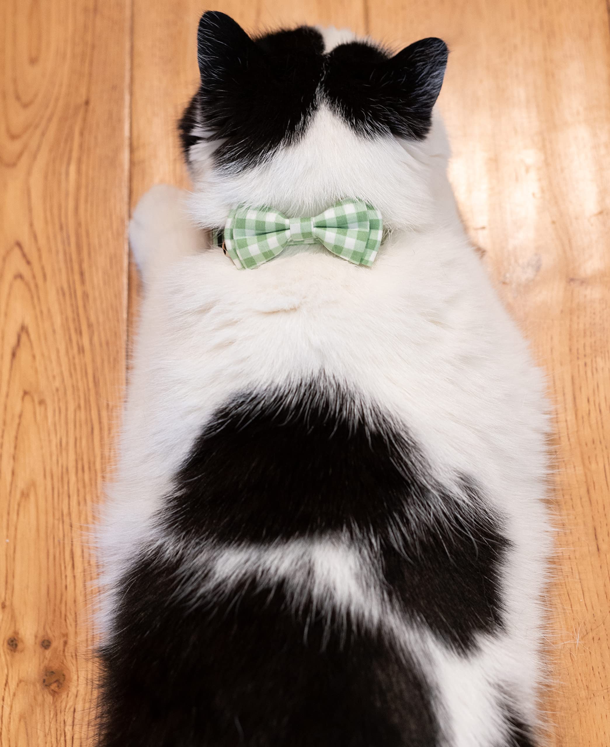 Gyapet Cat Collar Breakaway Bowtie Safety With Bell Adjustbale Kitten Puppy Solid Plaid Color Set J-[2Pcs] Green