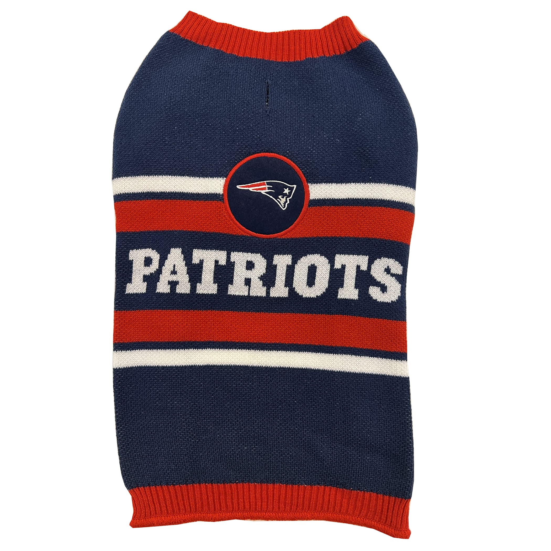 Nfl New England Patriots Dog Sweater, Size Small. Warm And Cozy Knit Pet Sweater With Nfl Team Logo, Best Puppy Sweater For Larg