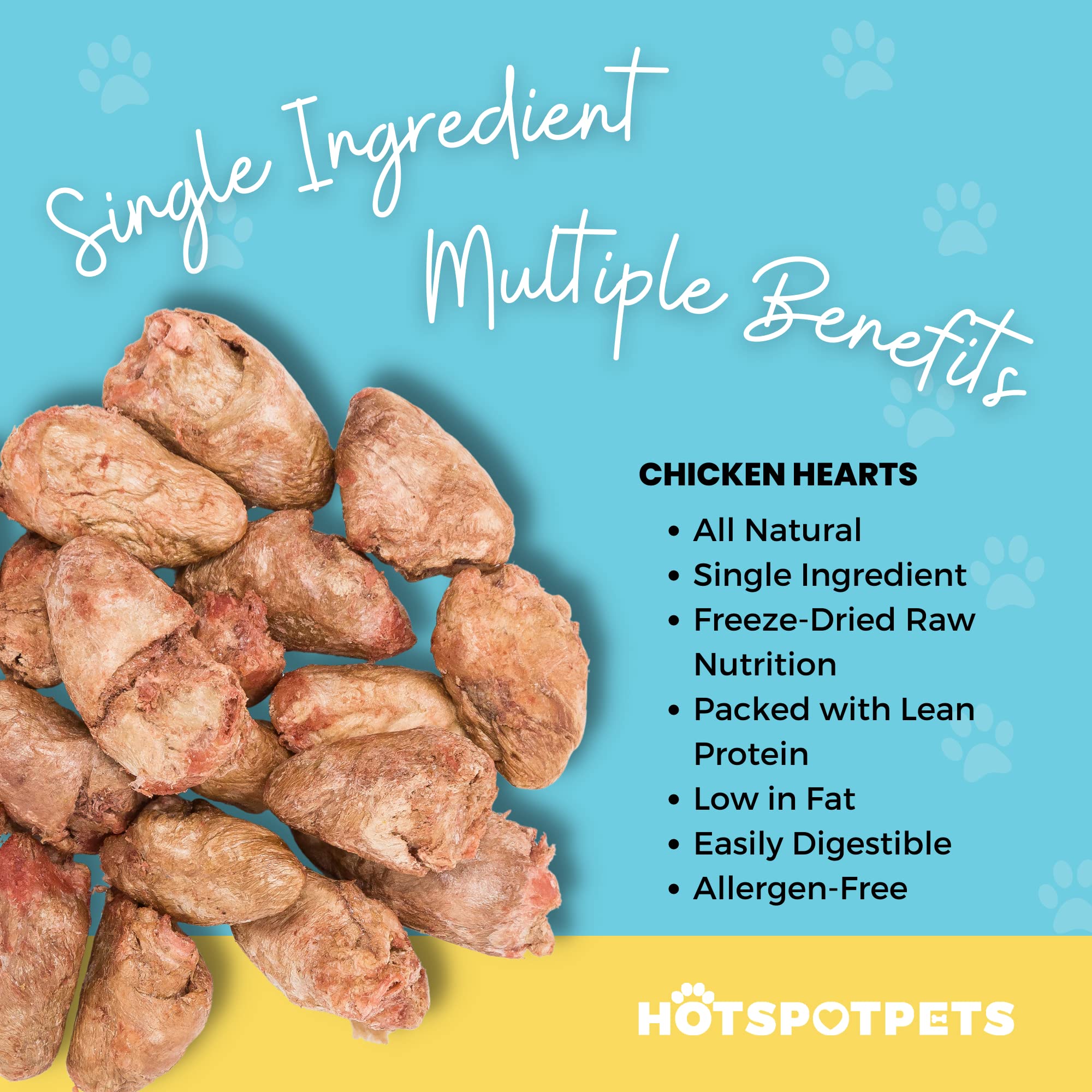 hotspot pets Freeze Dried Chicken Hearts for Cats & Dogs - 1LB Big Bag- Made in USA -Single Ingredient All Natural Grain-Free -R